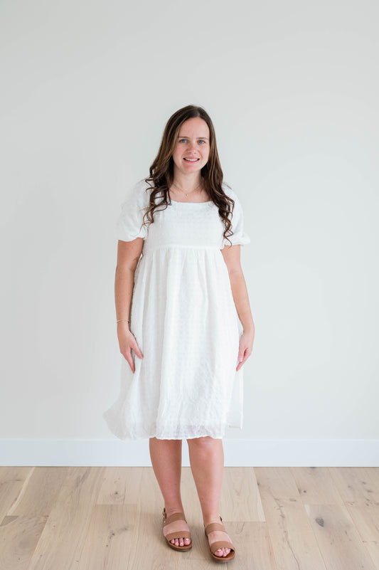 Midi Bubble Sleeve Dress - Off White