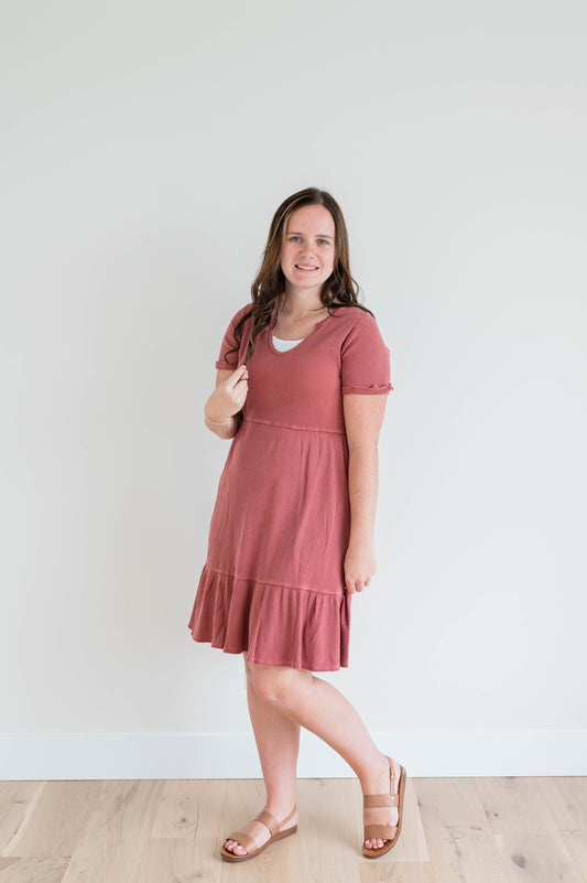 Jenna Waffle Dress - Marsala