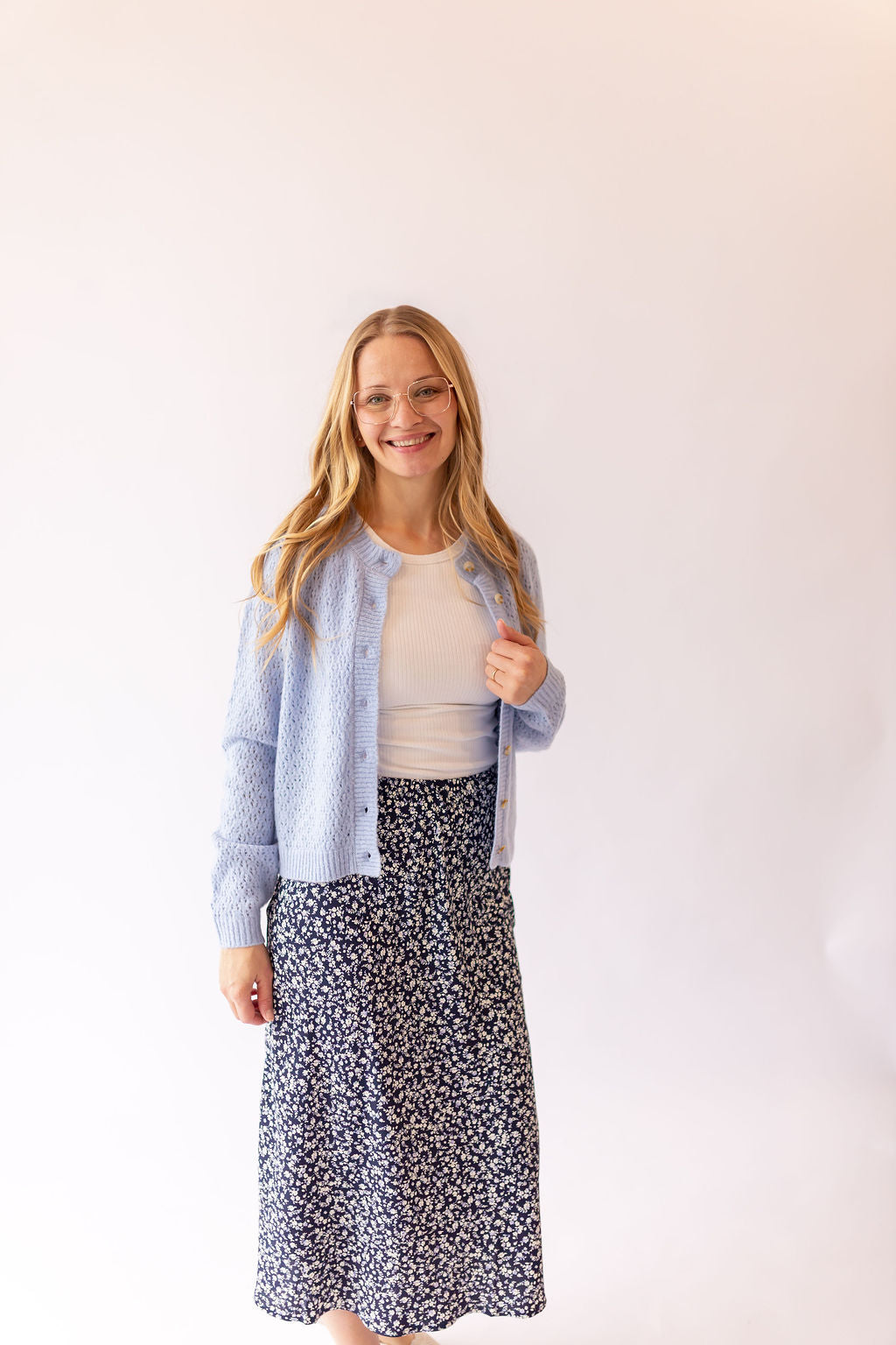 Eyelet Knit Cardigan -Light Blue