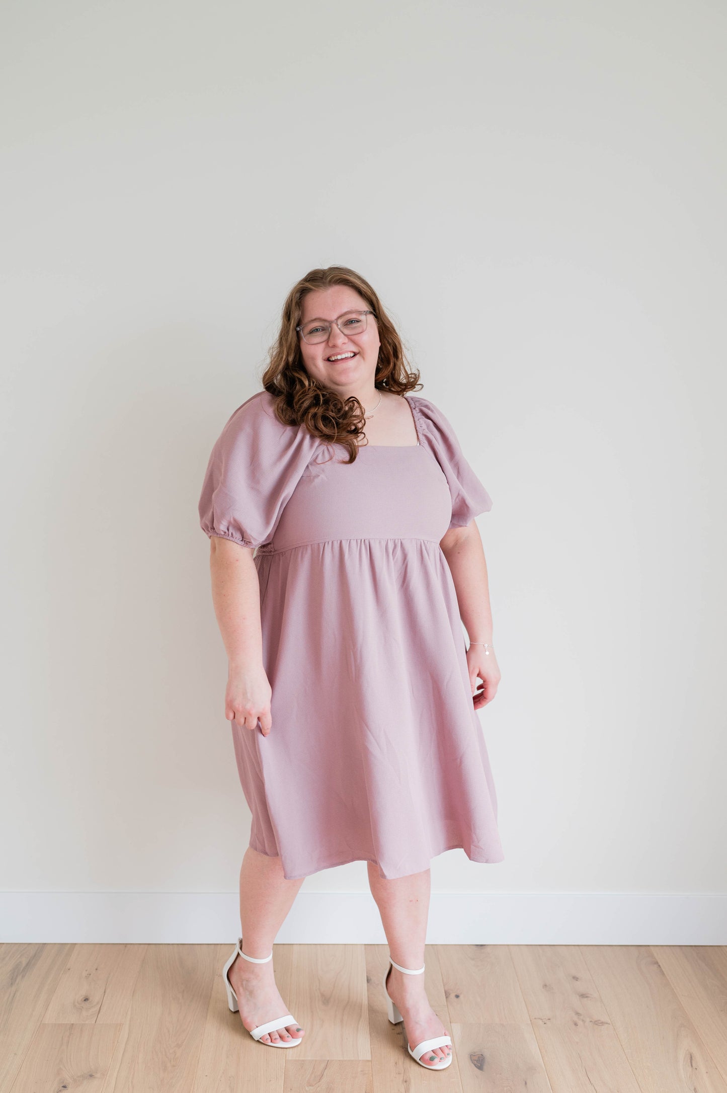 Midi Dress W/Bubble Sleeve Detail - Dusty Mauve