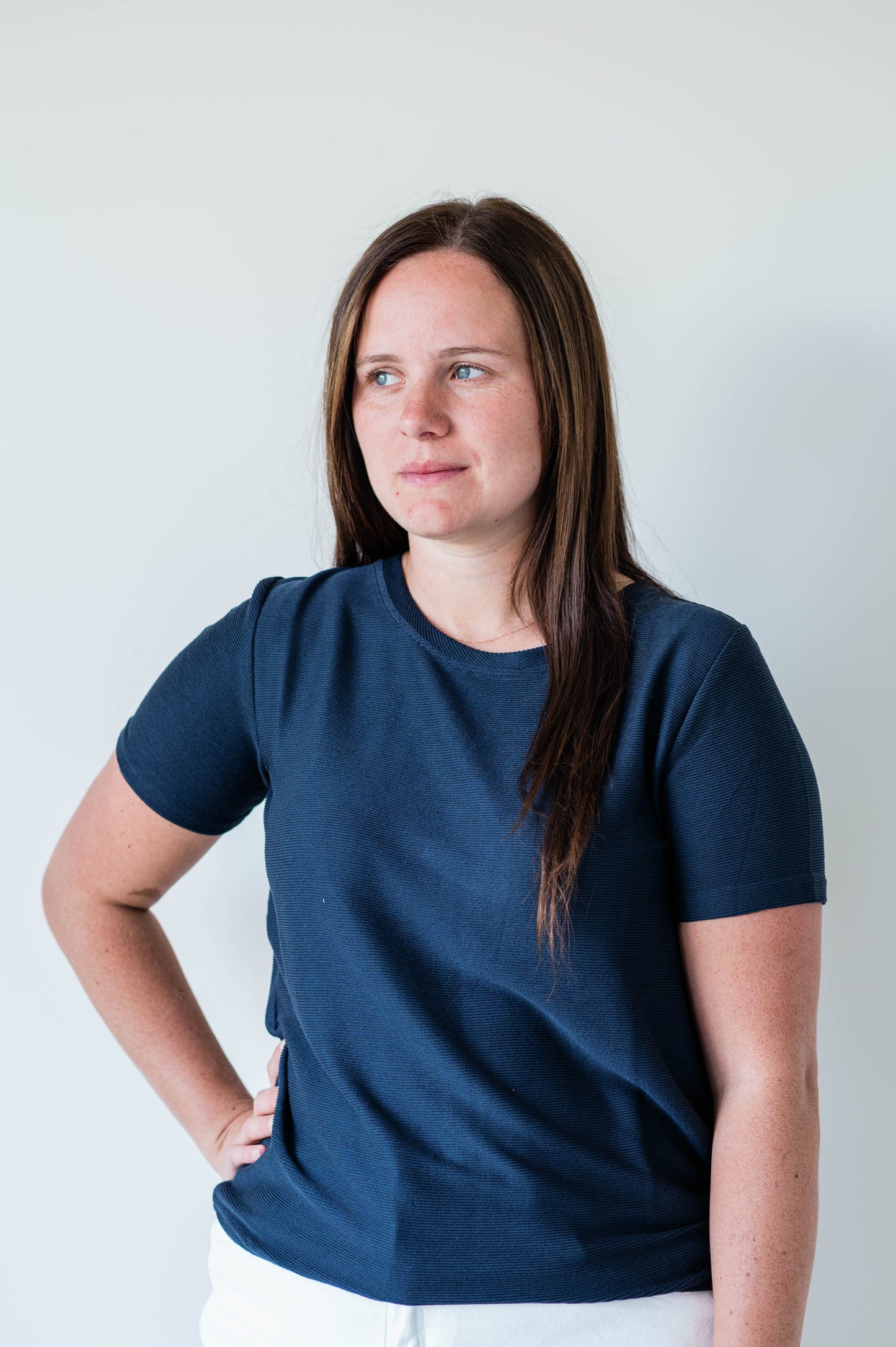 Textured Knit Short Sleeve Top -Navy