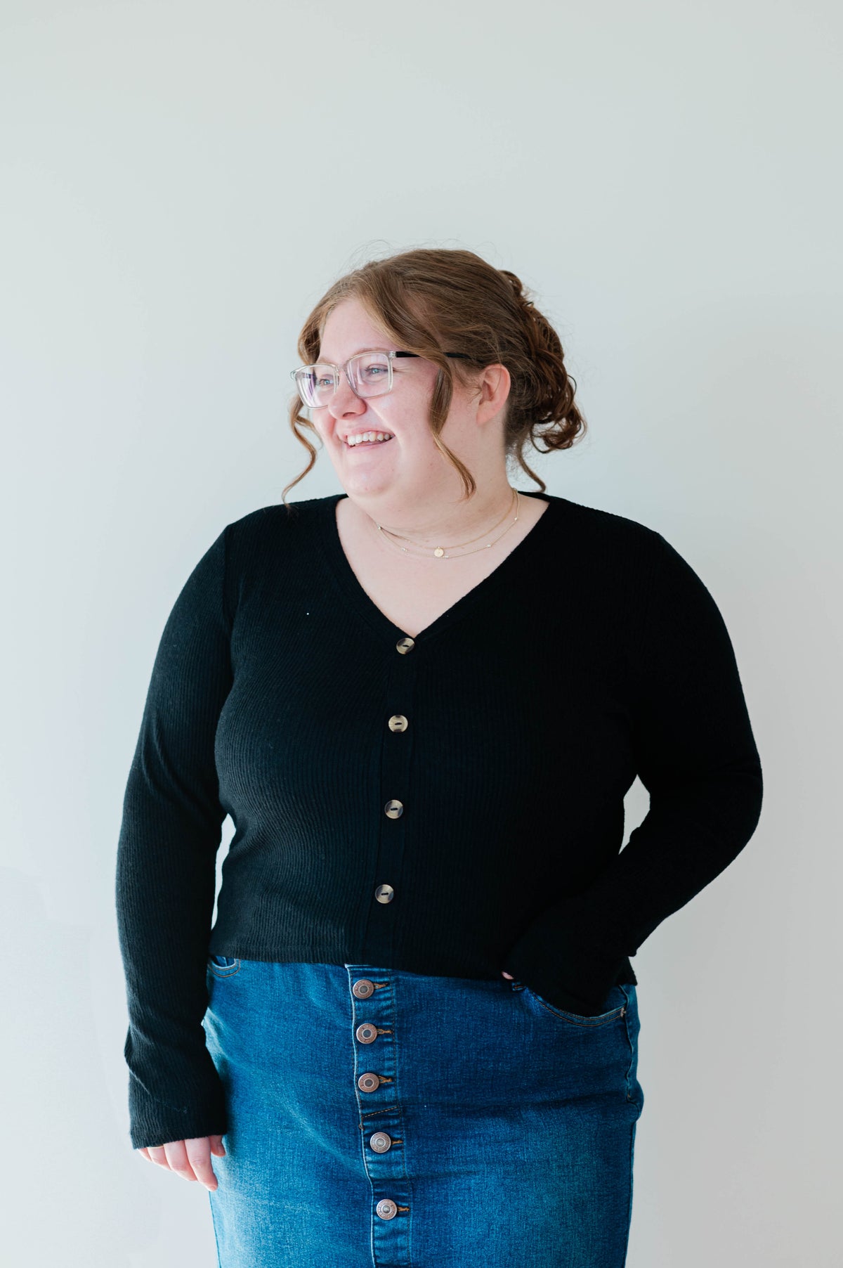 Ribbed Button Long Sleeve -Plus