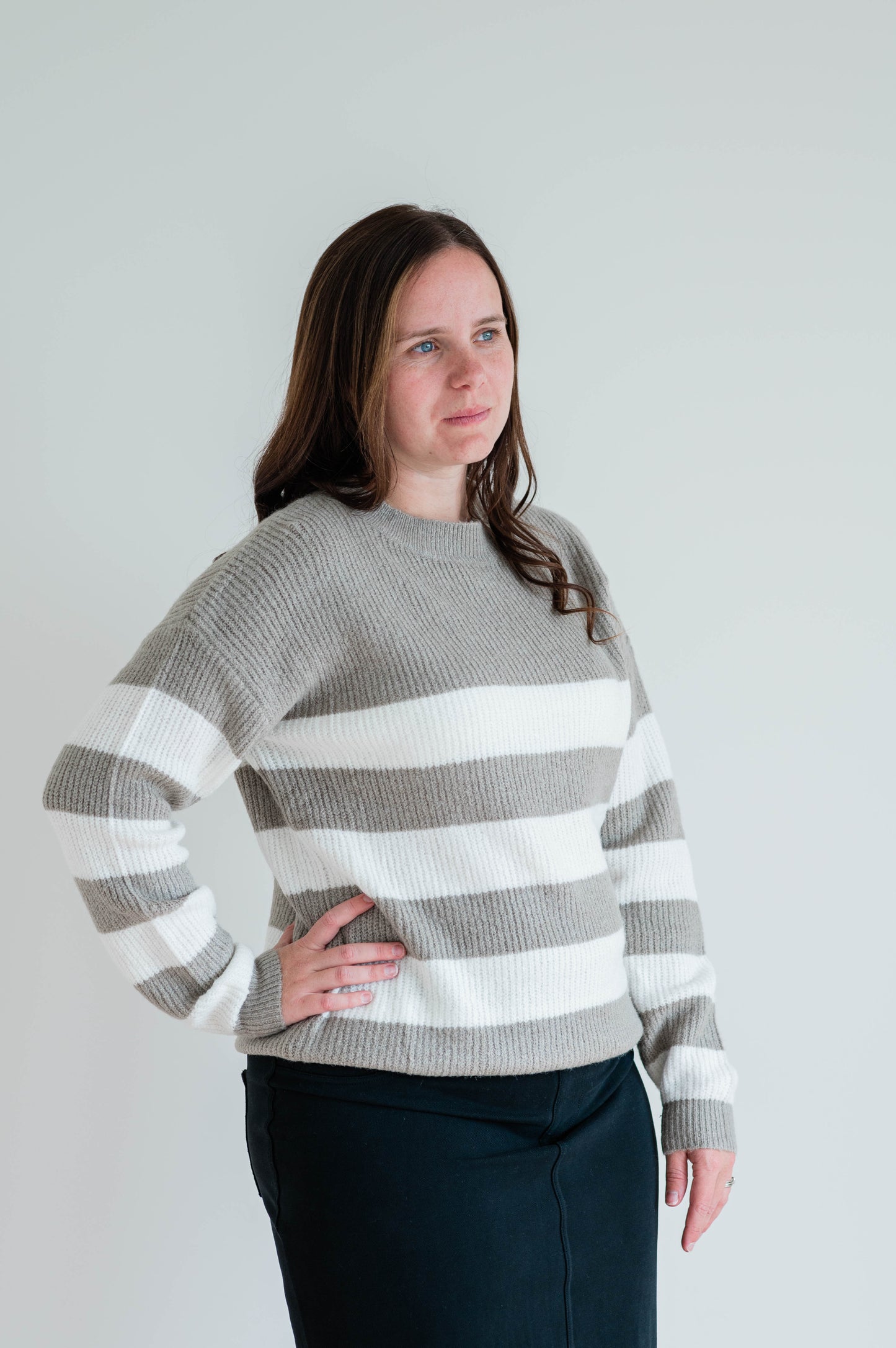 Striped Sweater Top Grey/Cream