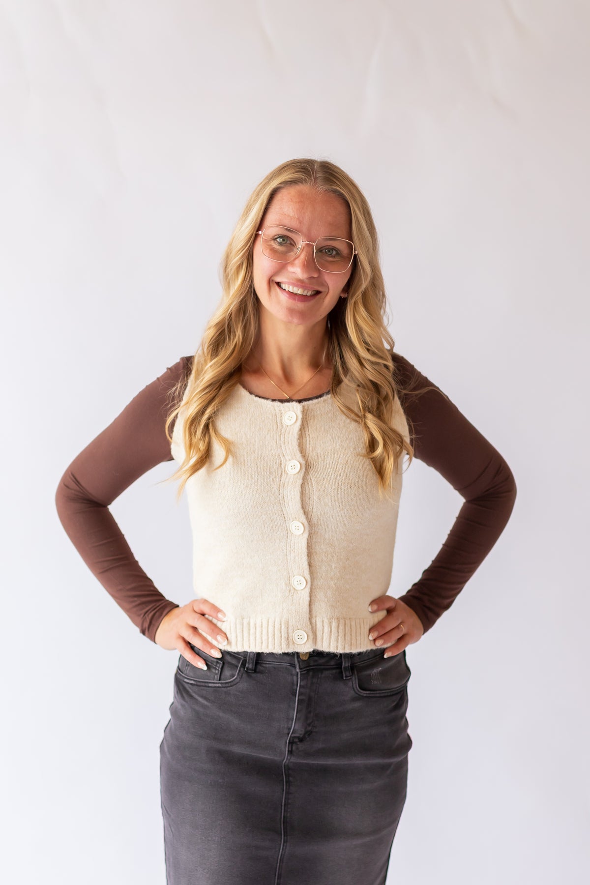 Button Sweater Vest -Buttercream