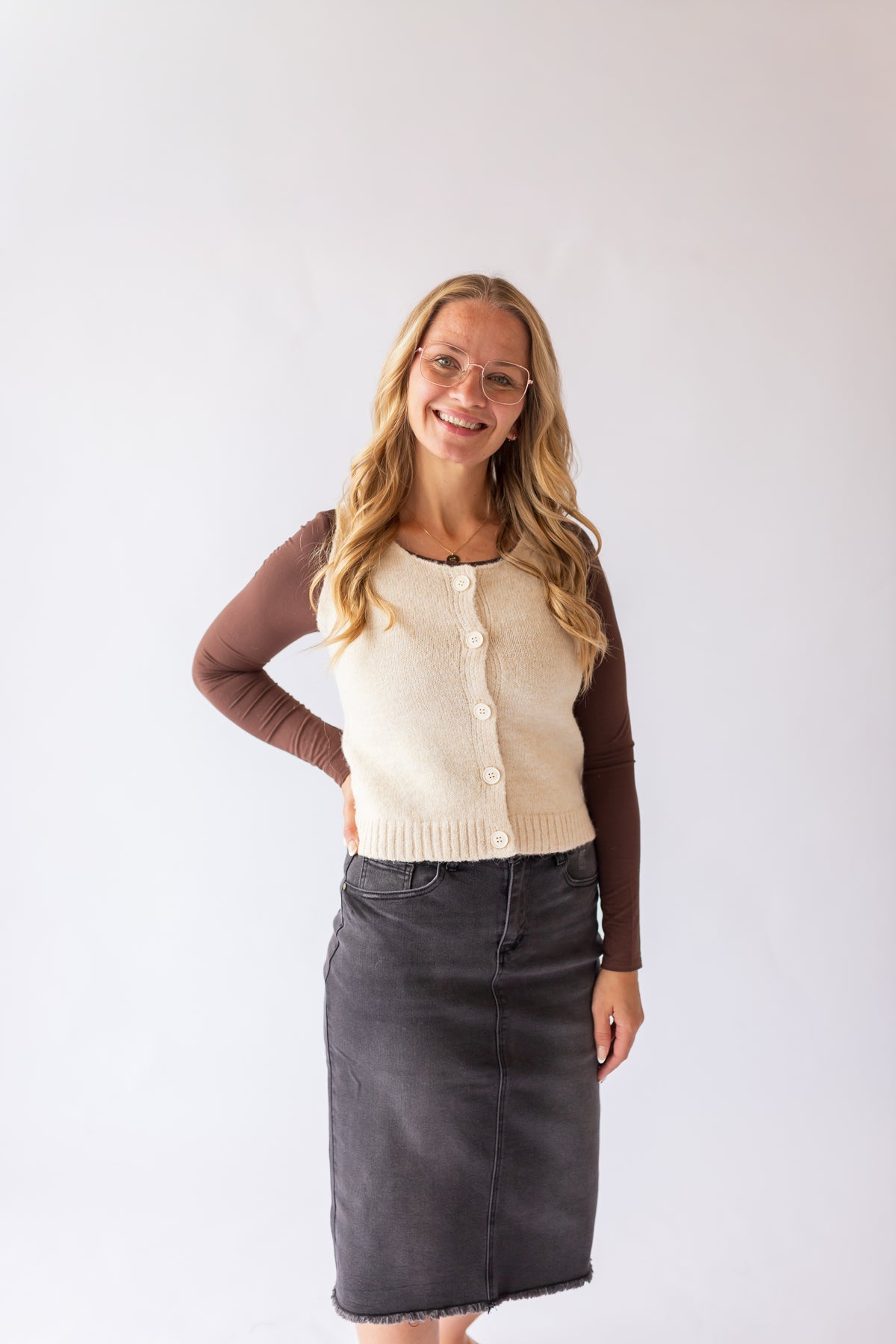Button Sweater Vest -Buttercream