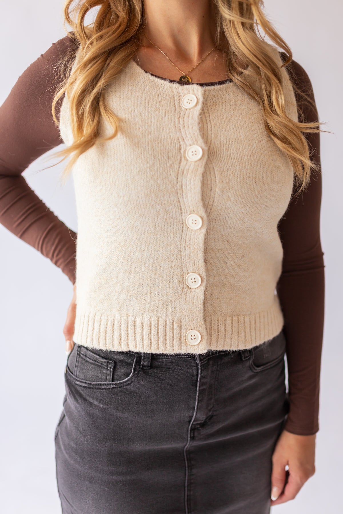 Button Sweater Vest -Buttercream