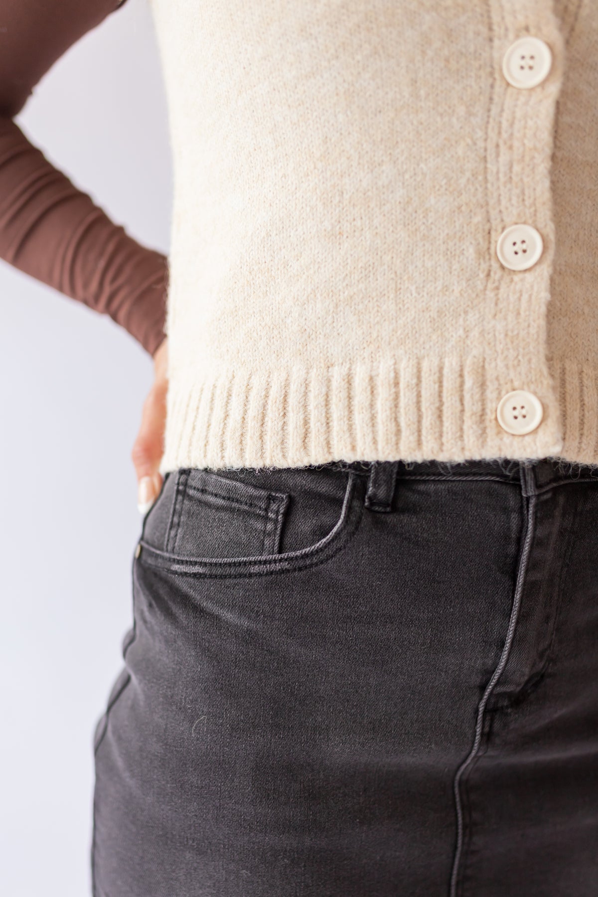 Button Sweater Vest -Buttercream