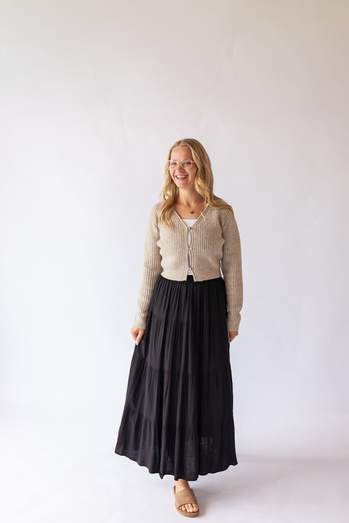 Addison Tiered Maxi Skirt -Black