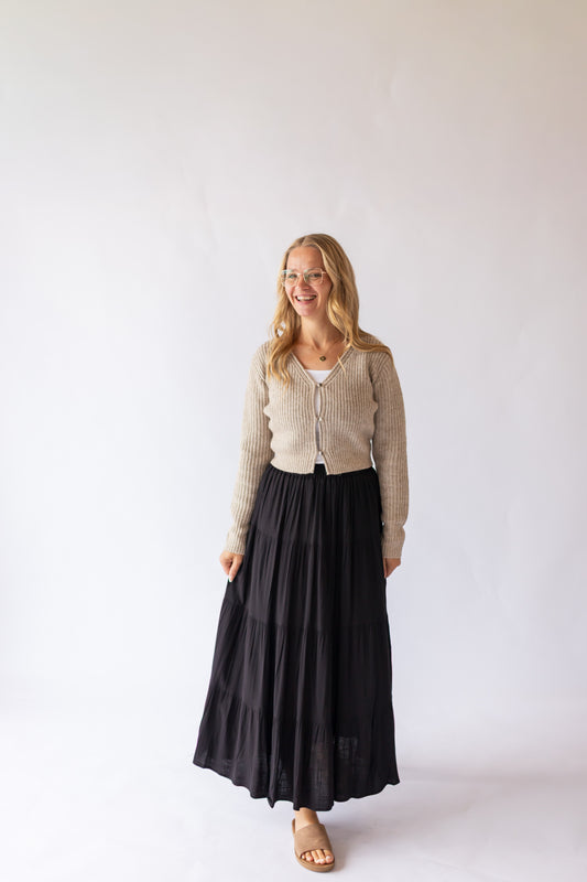 Addison Tiered Maxi Skirt -Black