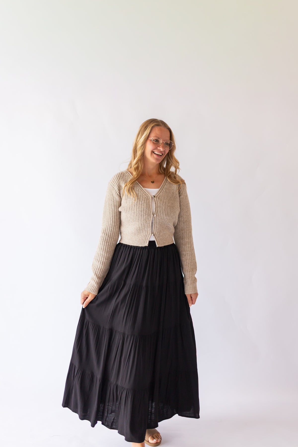 Addison Tiered Maxi Skirt -Black