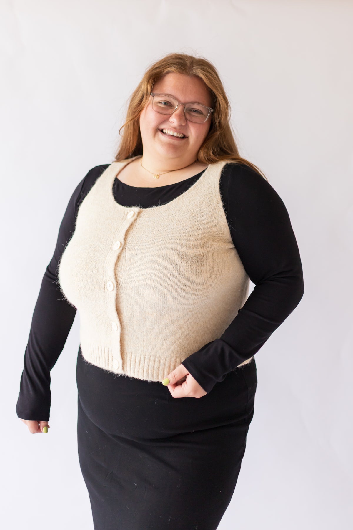 Button Sweater Vest -Plus