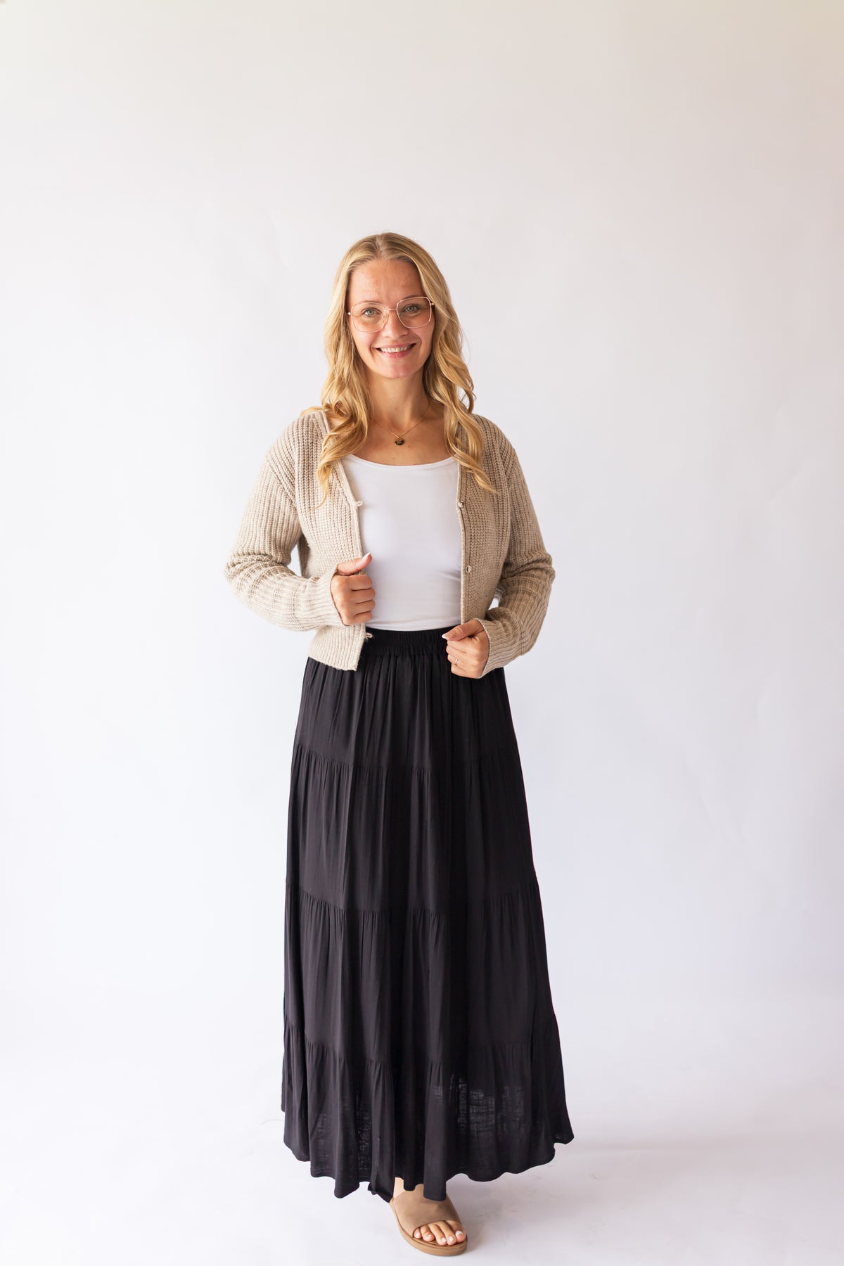 V-neck Ribbed Cardigan -Taupe