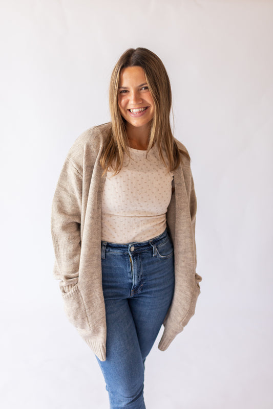 Stacy Open Sweater Cardigan -Mocha
