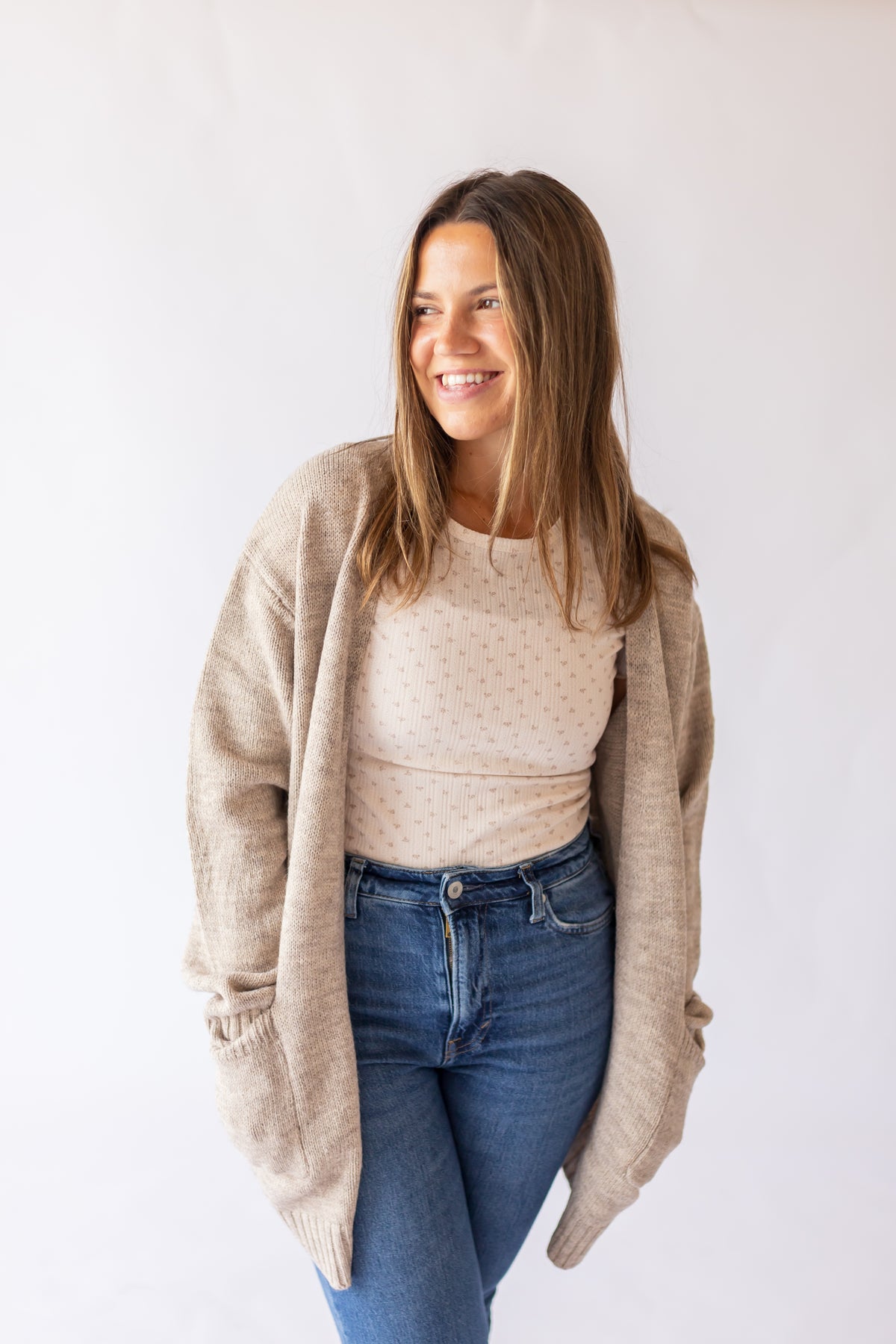 Stacy Open Sweater Cardigan -Mocha
