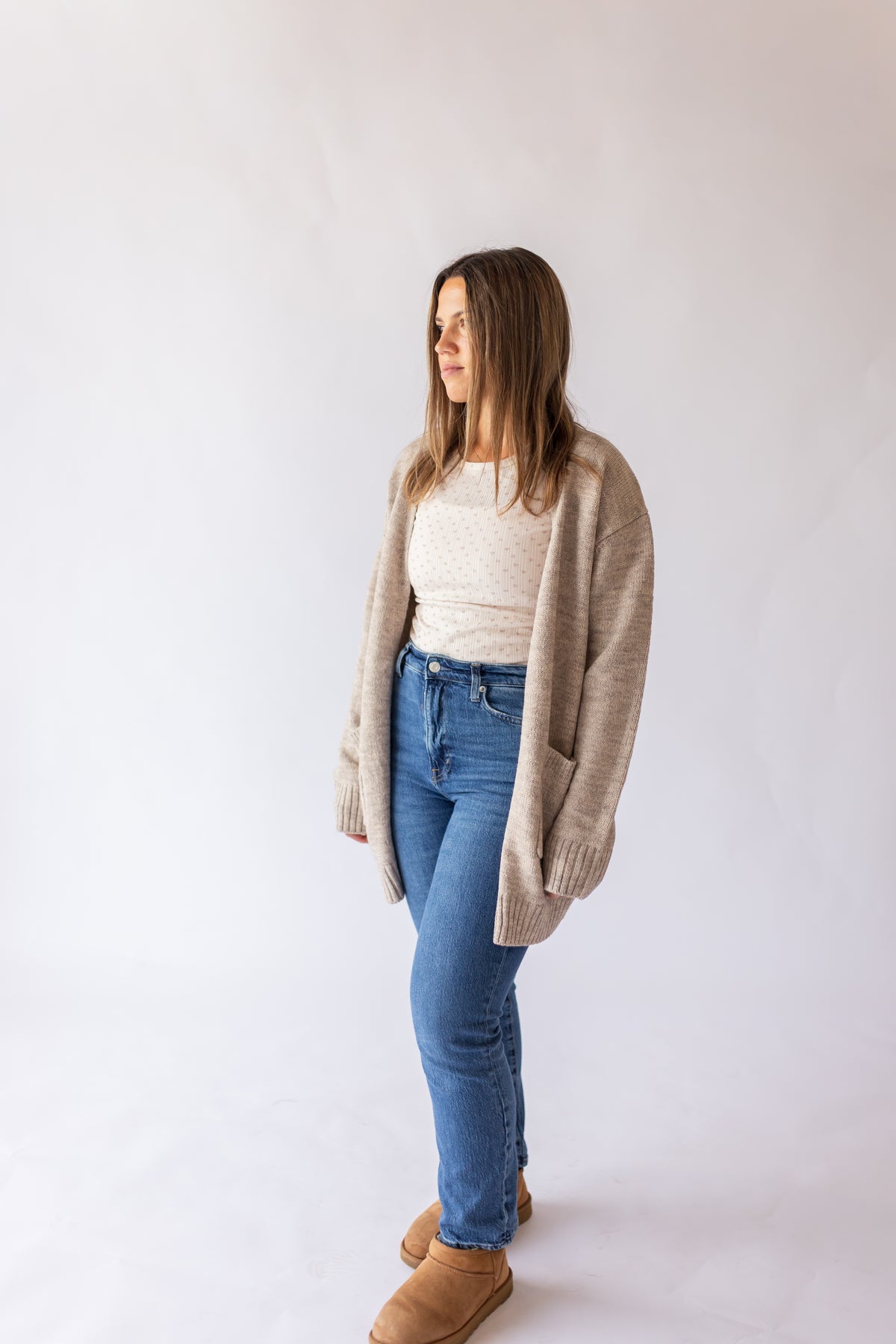 Stacy Open Sweater Cardigan -Mocha