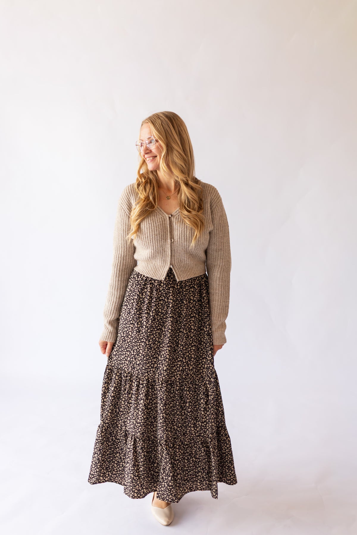 Lynn Floral Tiered Maxi Skirt -Black