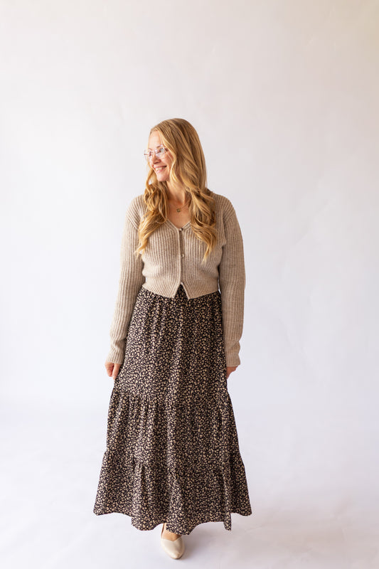 Lynn Floral Tiered Maxi Skirt -Black