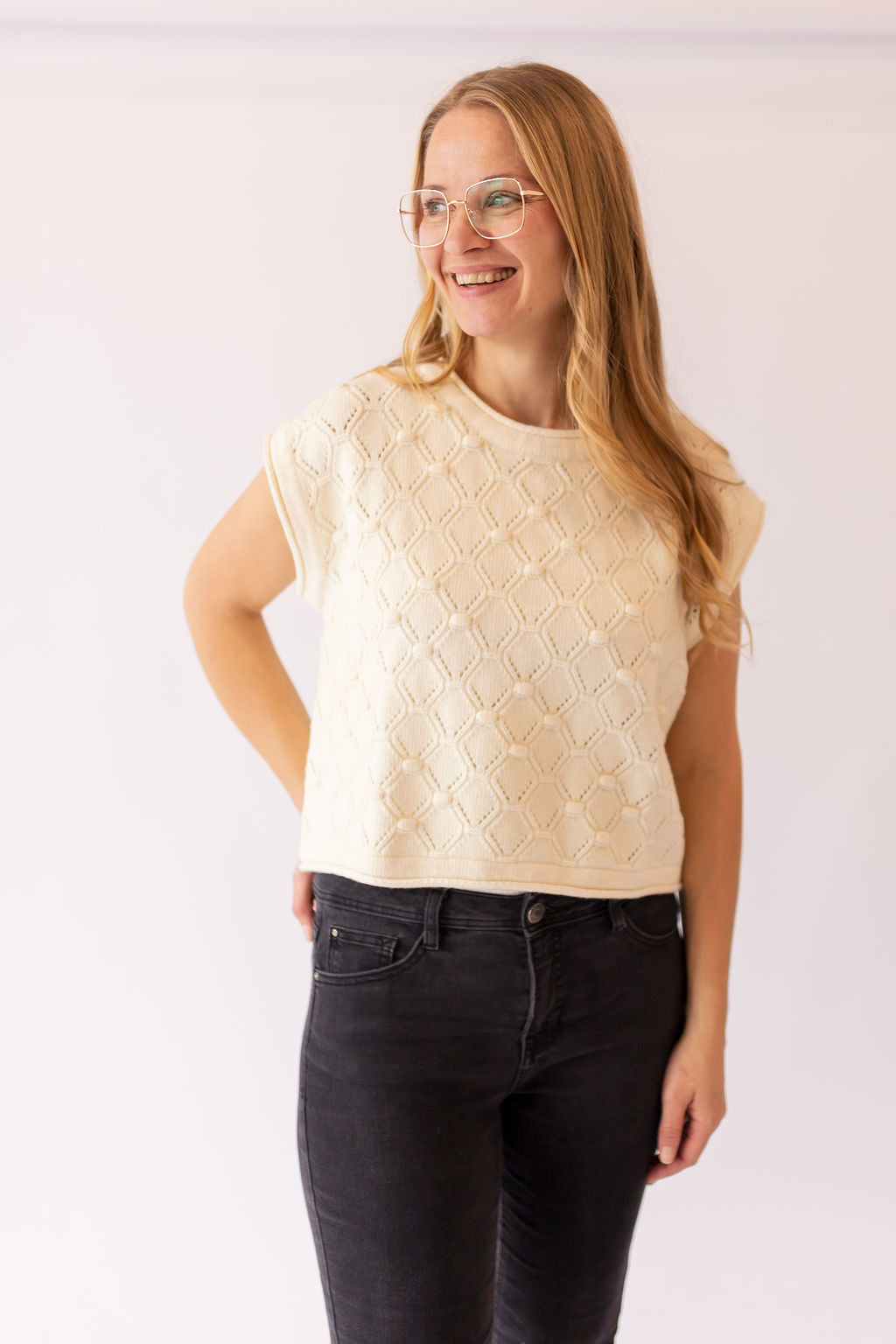 Hayden Popcorn Sweater Top -Cream