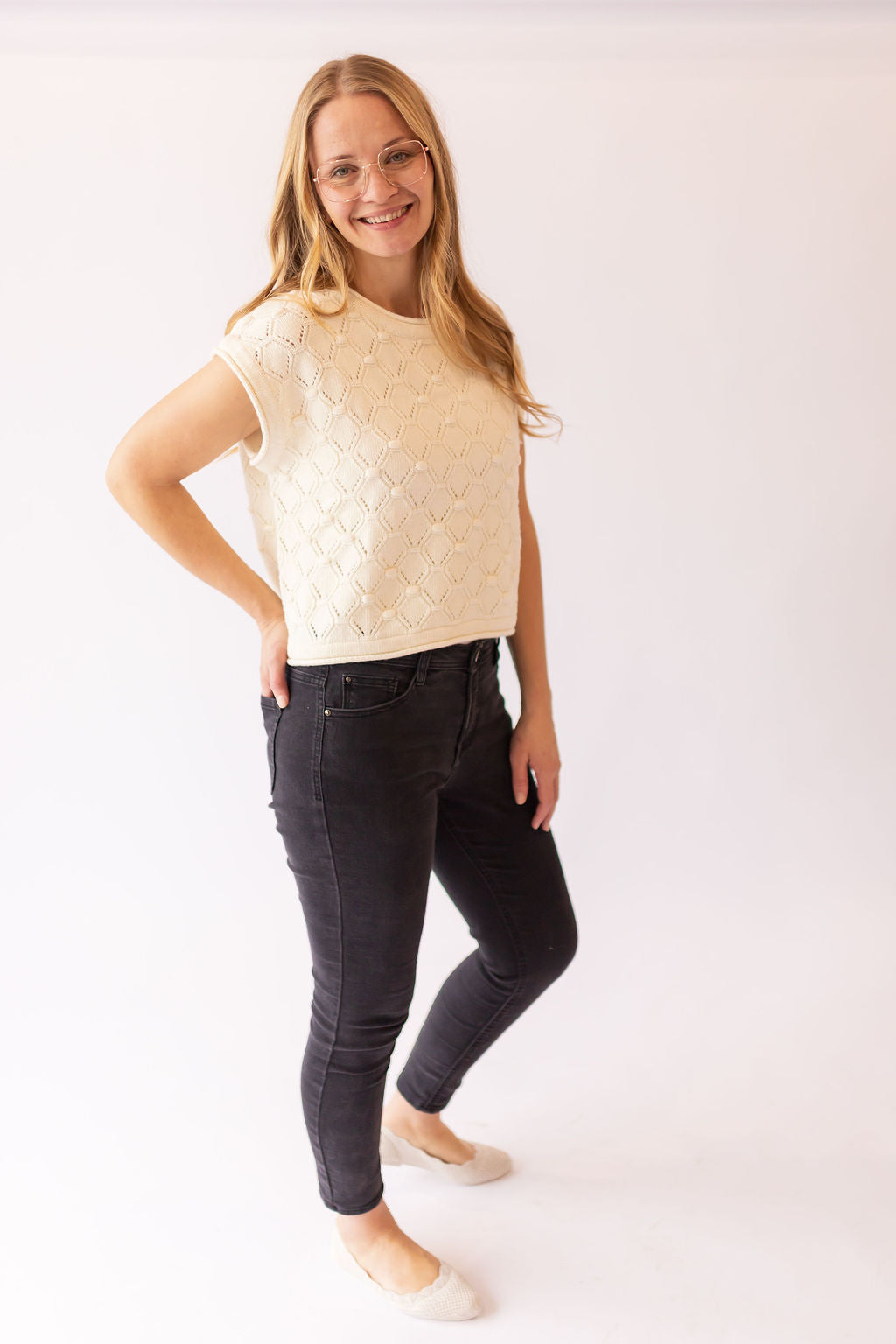 Hayden Popcorn Sweater Top -Cream