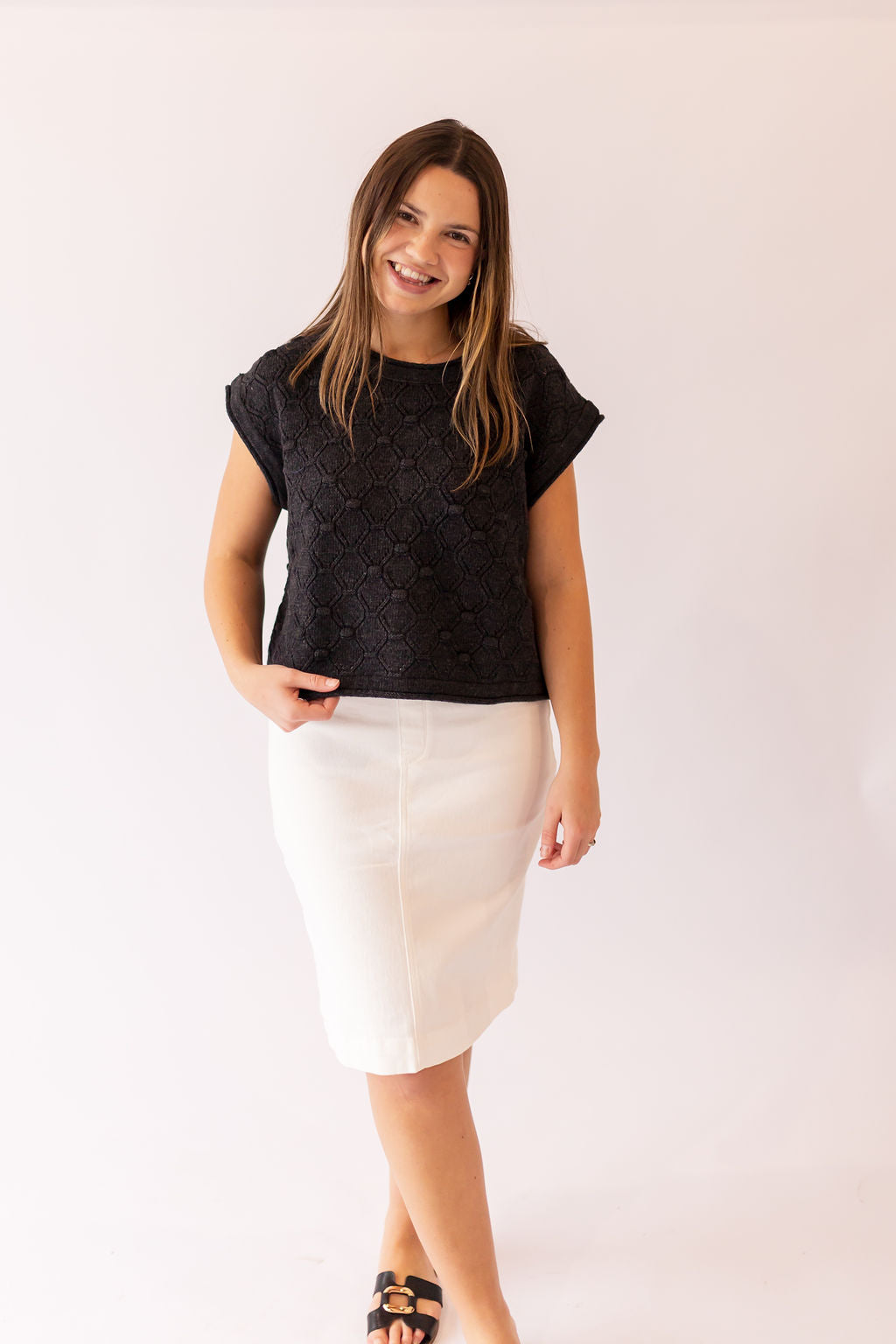 Hayden Popcorn Sweater Top -Charcoal