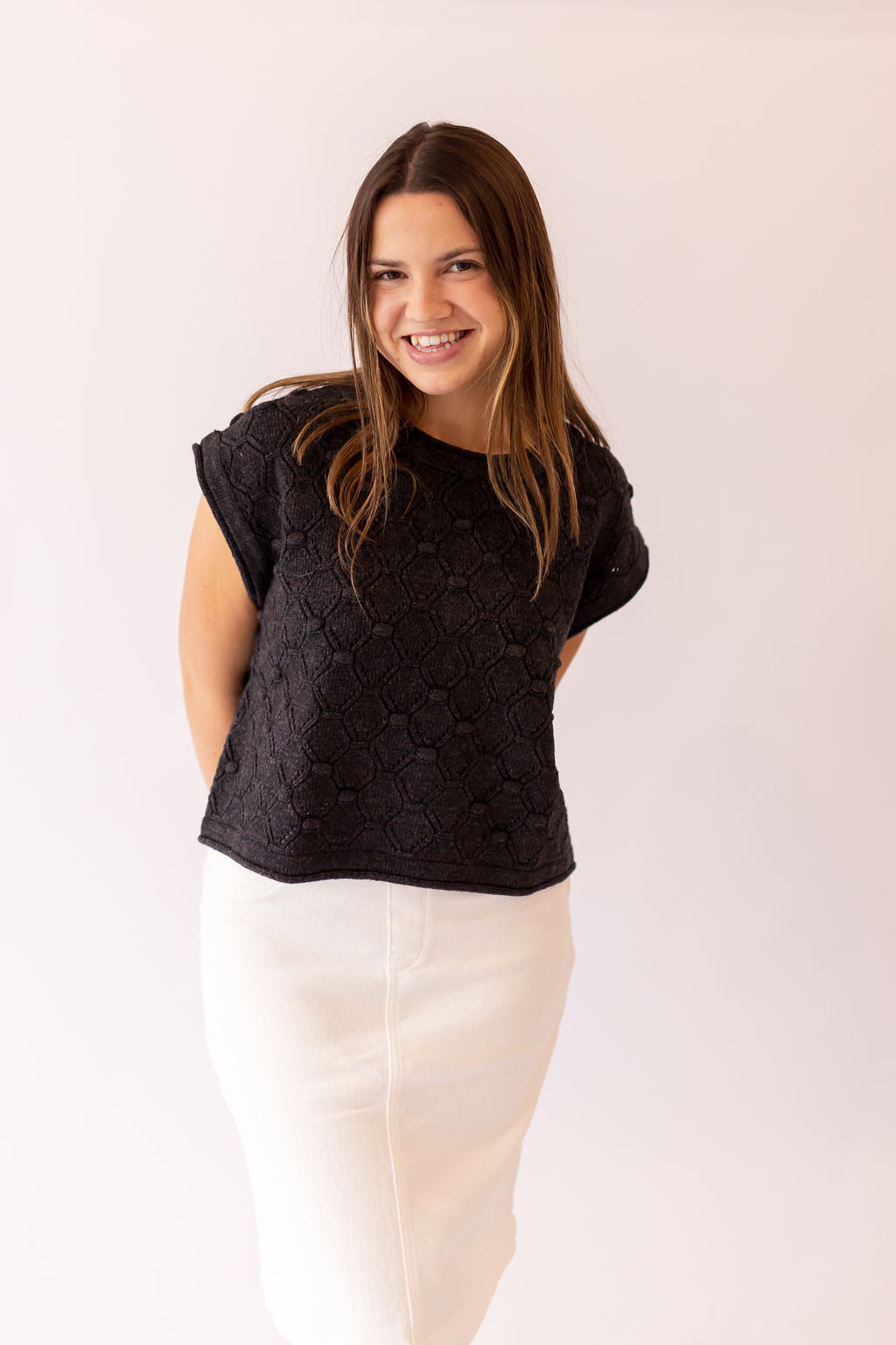 Hayden Popcorn Sweater Top -Charcoal
