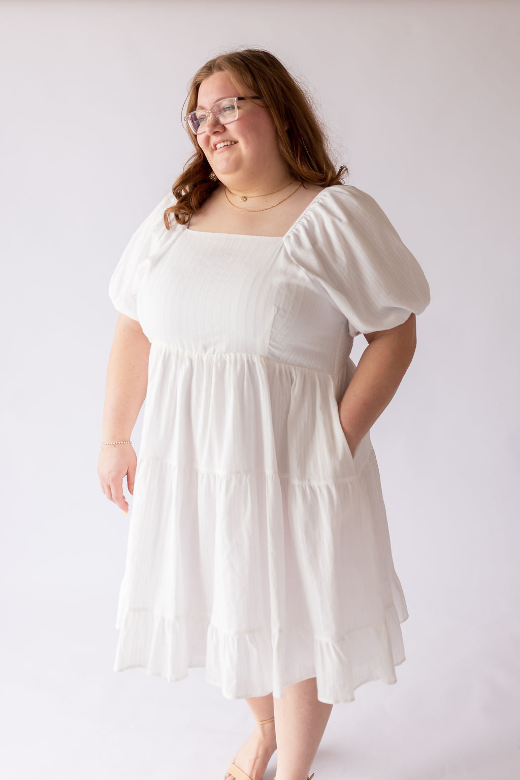 Poppy Dress in White -Plus