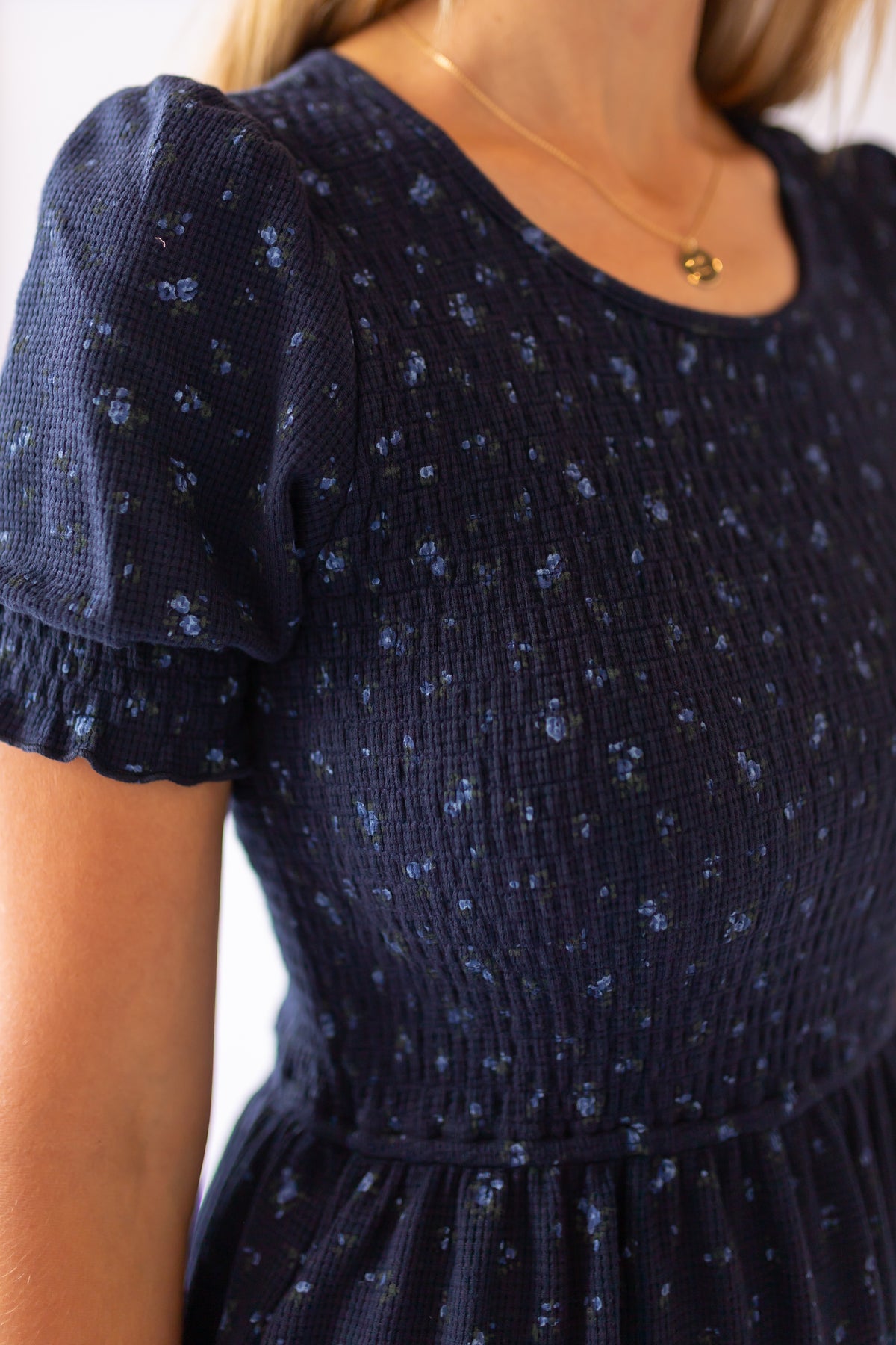 Penelope Smocked Midi Dress -Navy