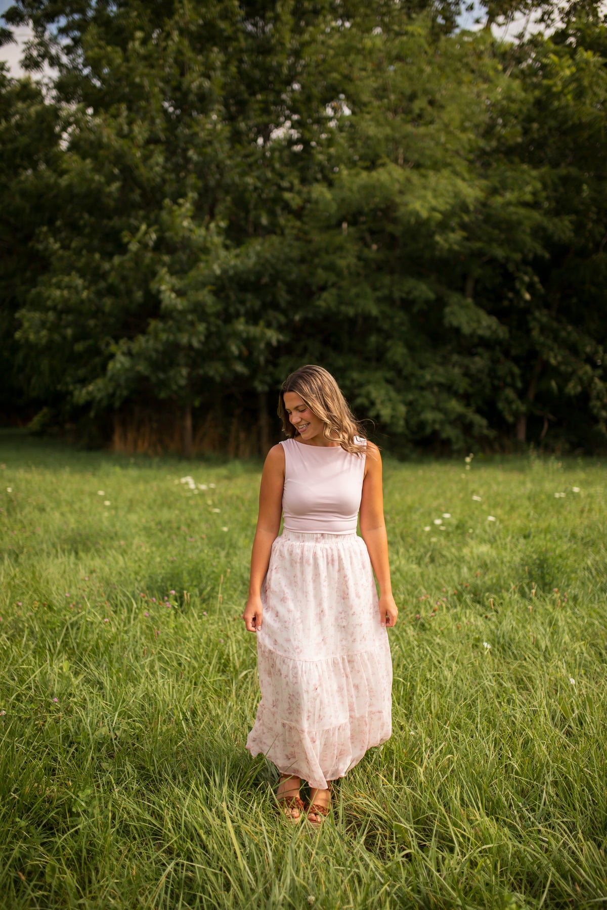Lynn Floral Tiered Maxi Skirt -Pink