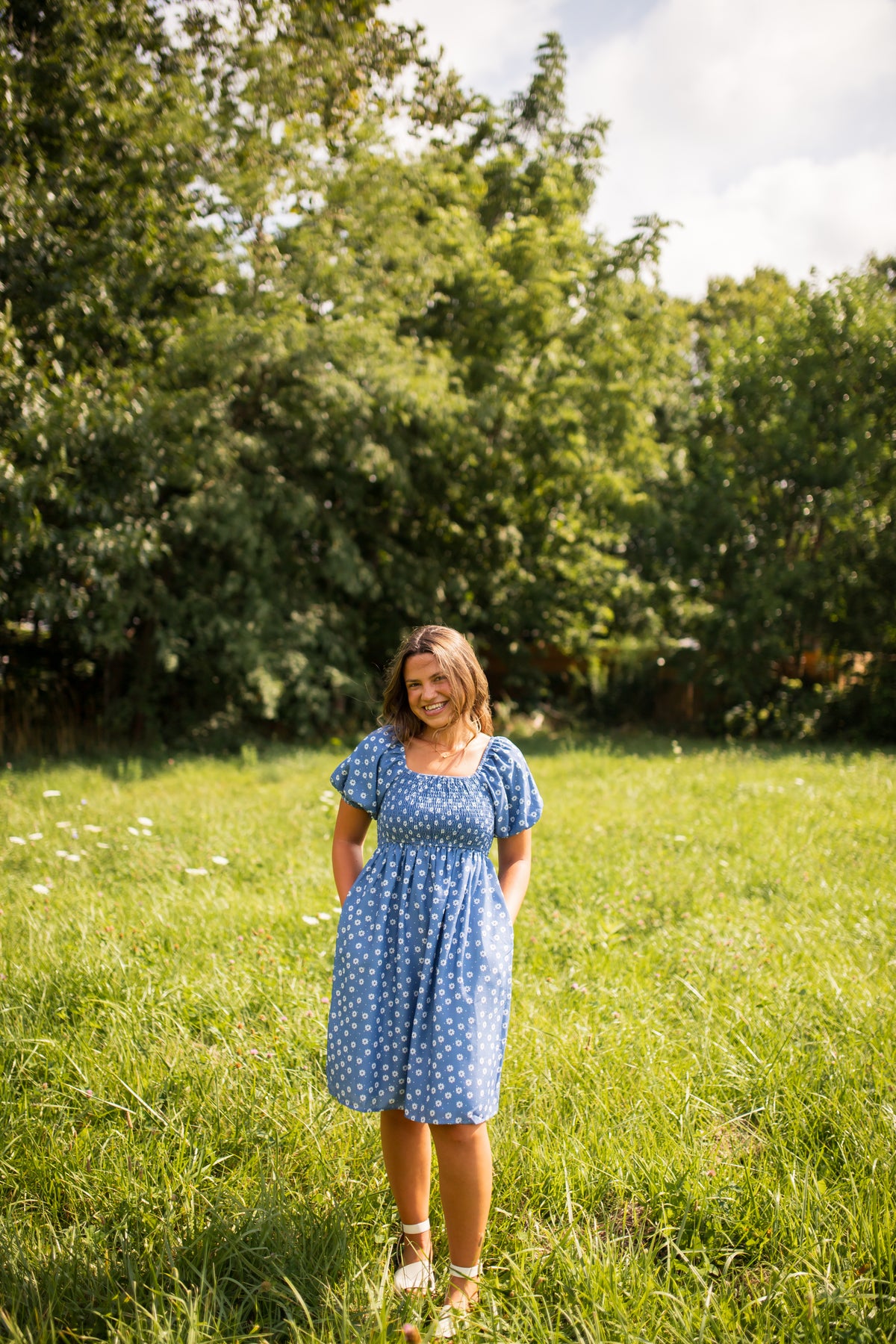 Kimberly Dress in Dusty Blue Bloomline