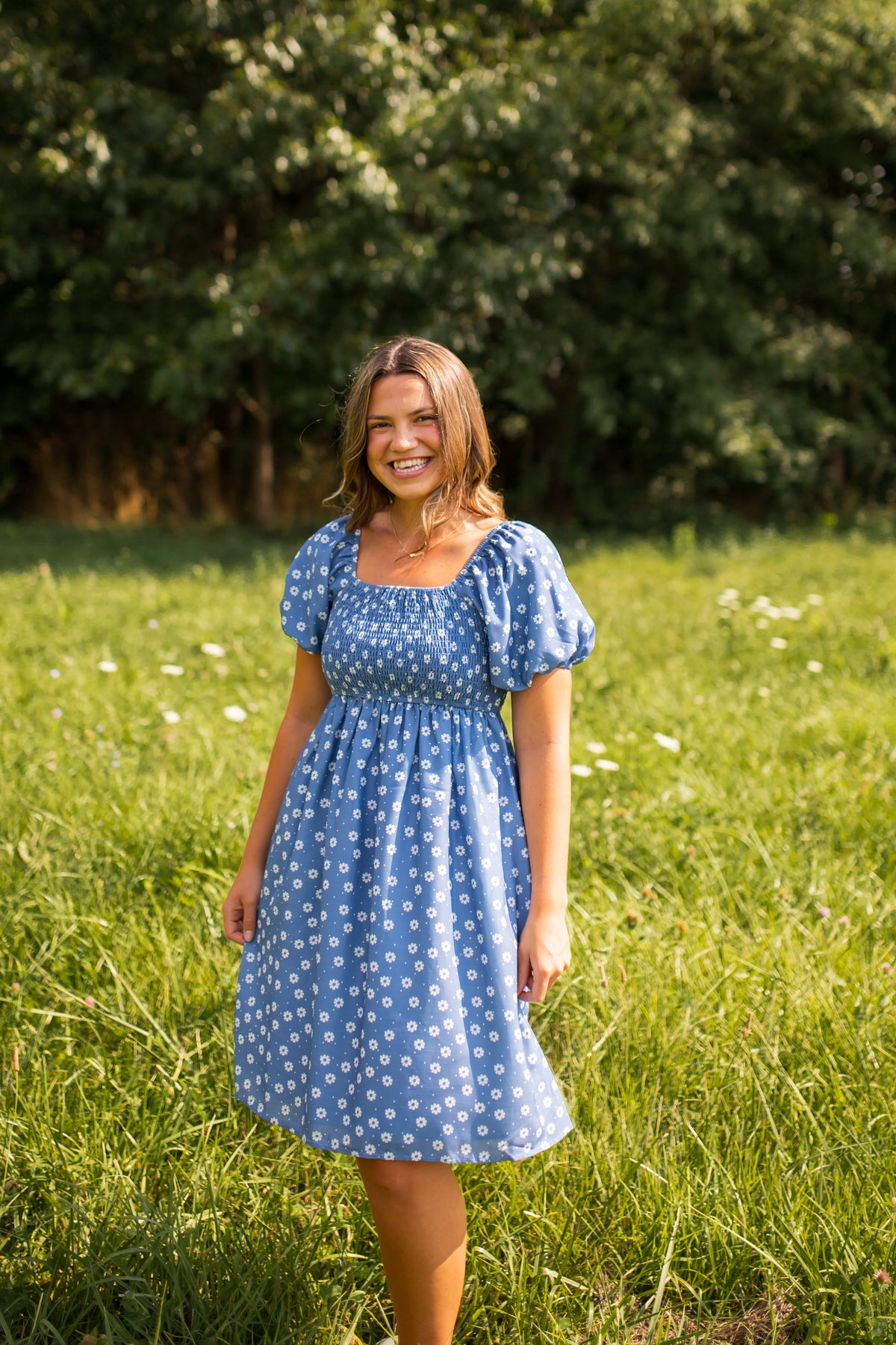 Kimberly Dress in Dusty Blue Bloomline