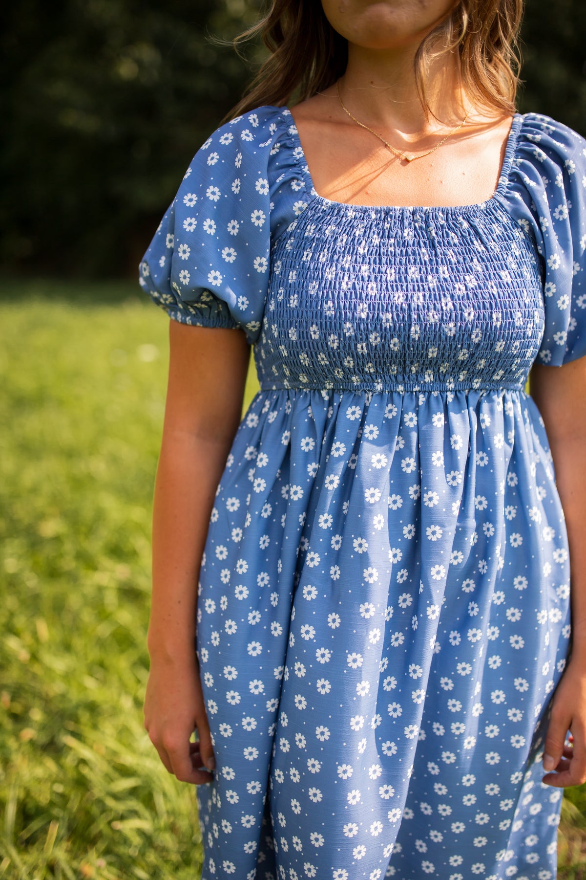 Kimberly Dress in Dusty Blue Bloomline