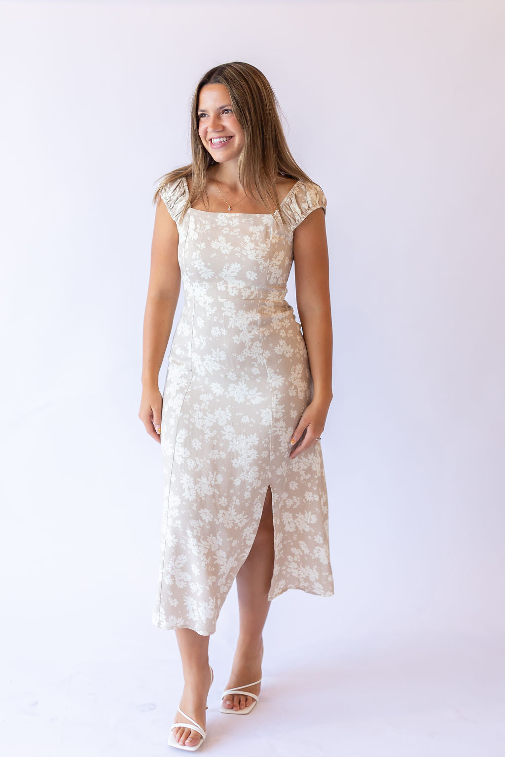 Hallie Floral Dress -Taupe