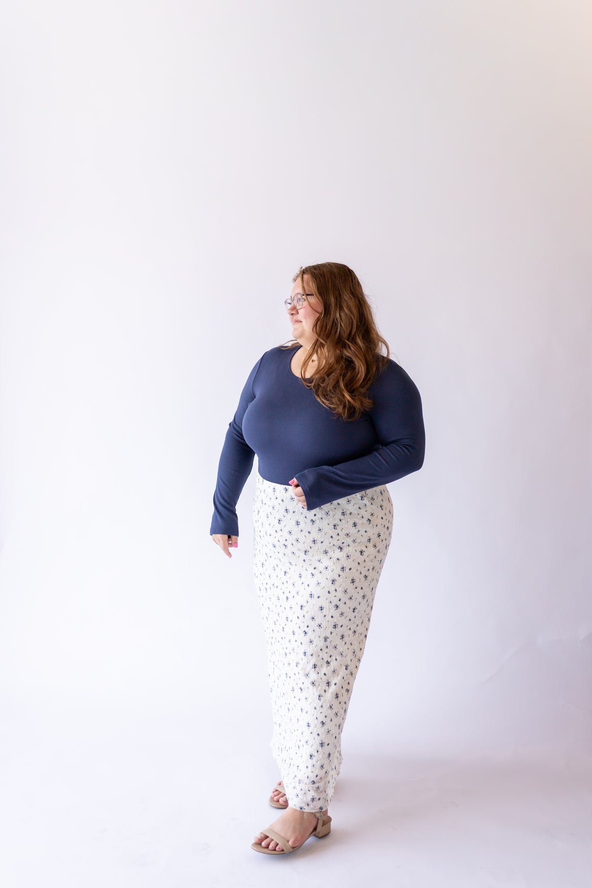 Ribbed Navy Long Sleeve -Plus
