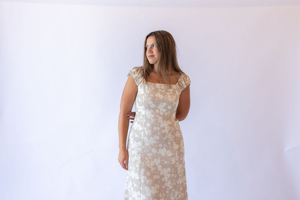 Hallie Floral Dress -Taupe