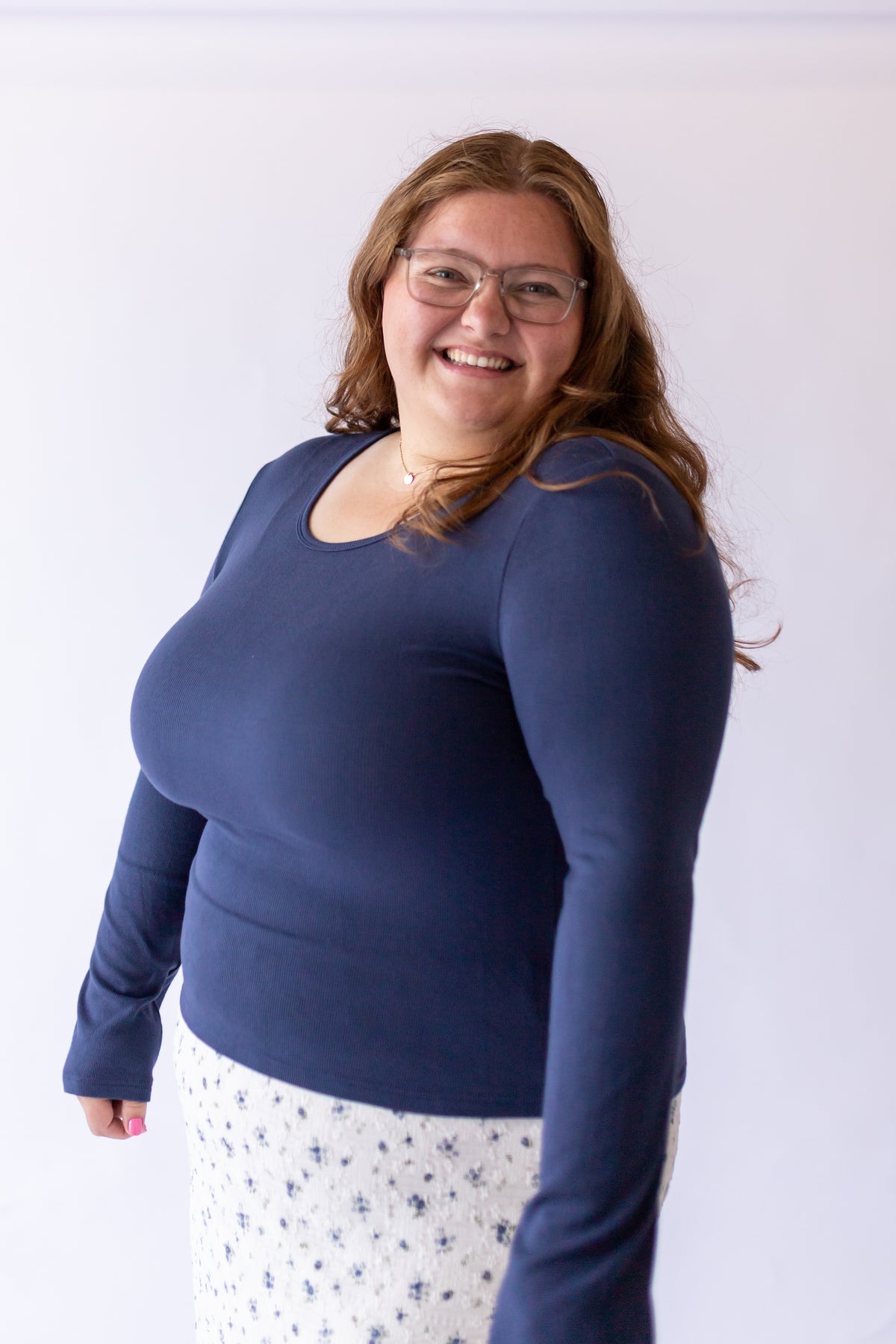 Ribbed Navy Long Sleeve -Plus