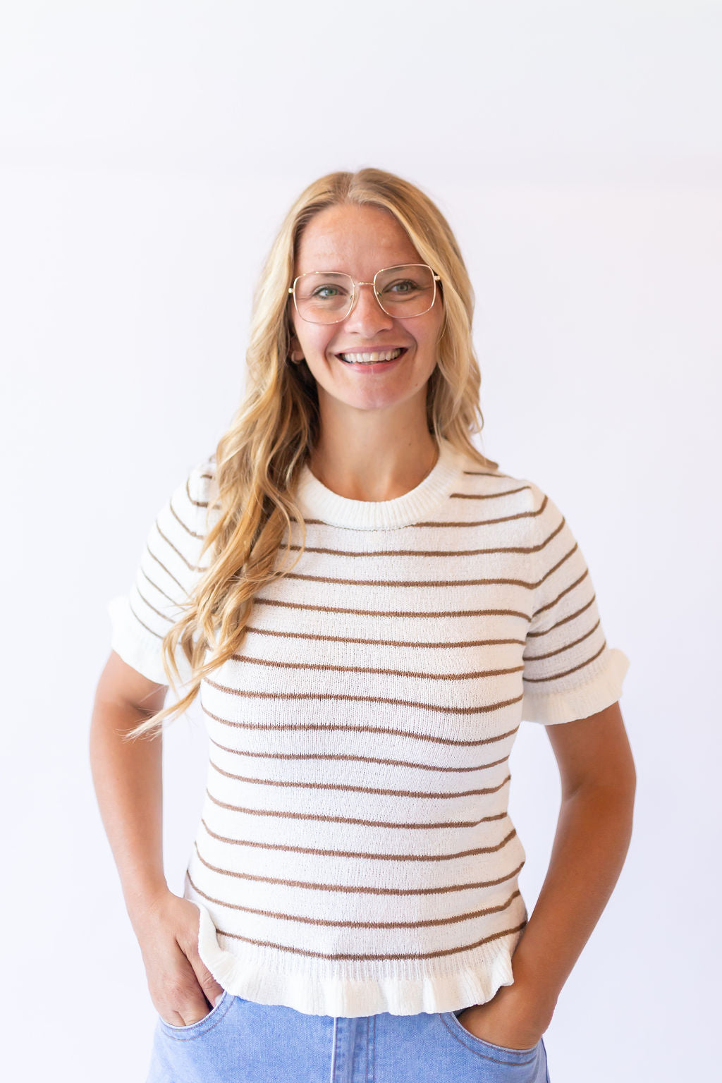 Ruffle Sleeve Stripe Top