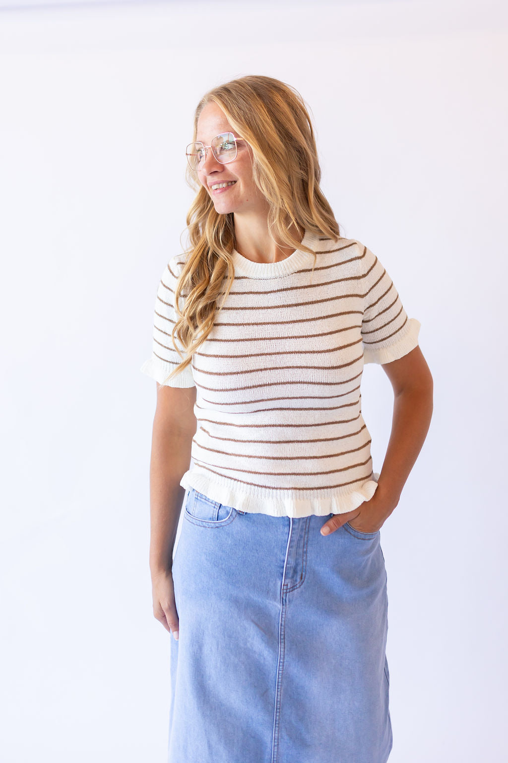 Ruffle Sleeve Stripe Top