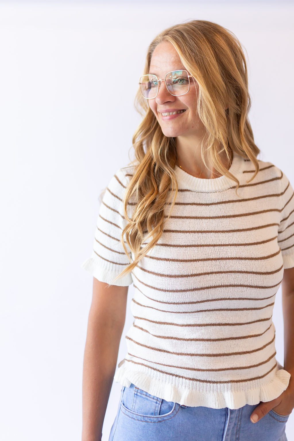 Ruffle Sleeve Stripe Top