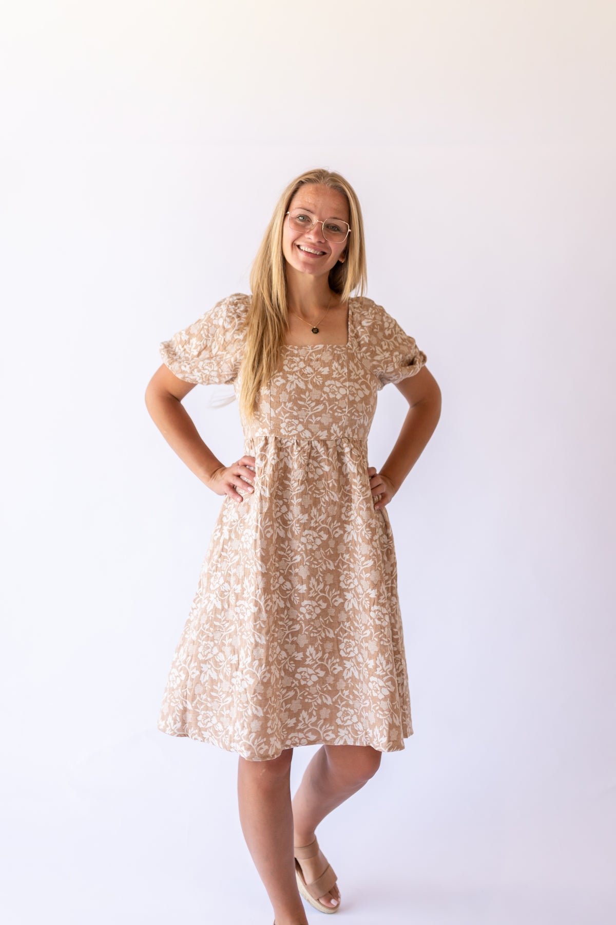 Michelle Knee Length Dress -Brown