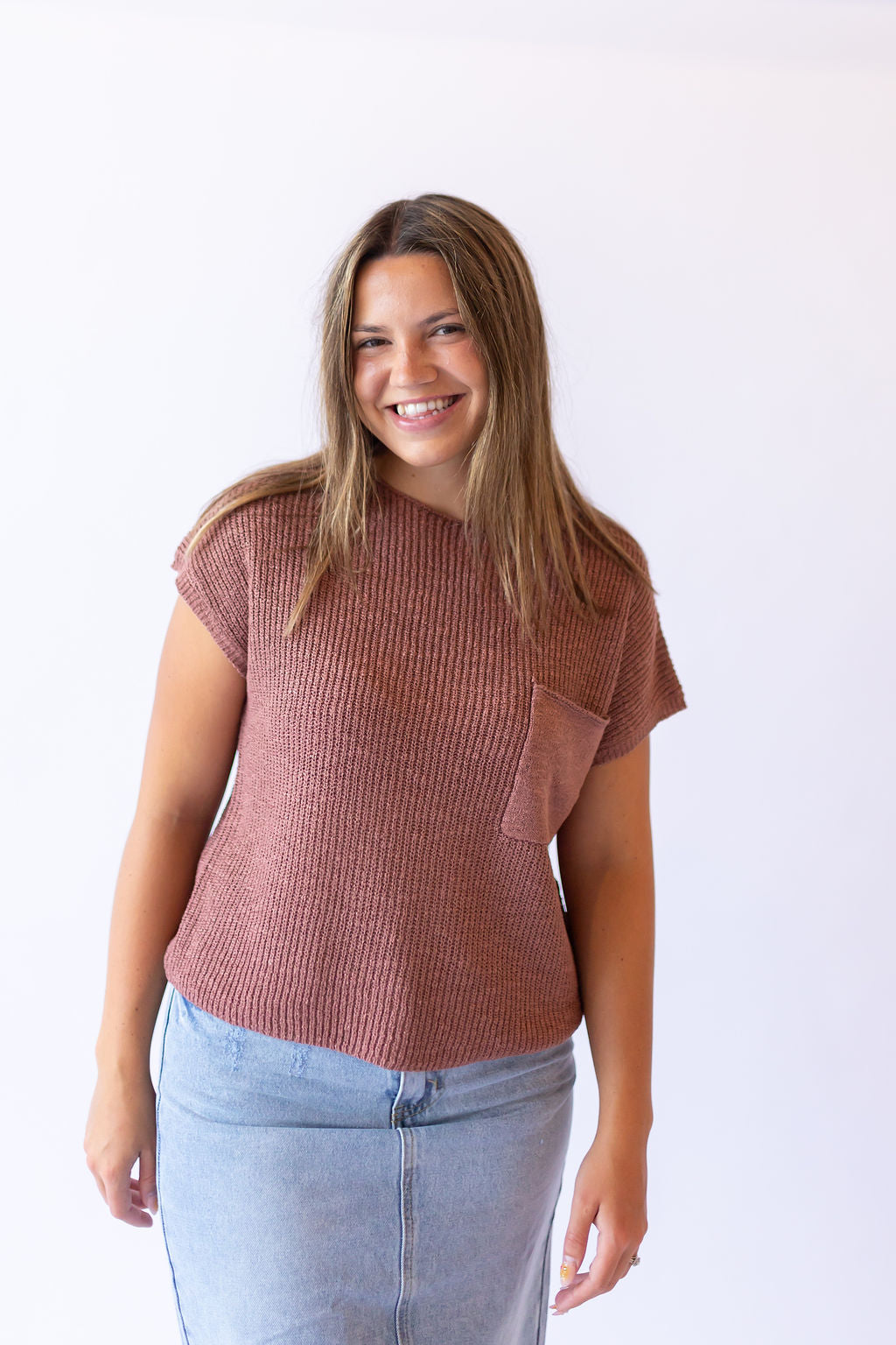 Kellyn Boxy Knit Top -Brown