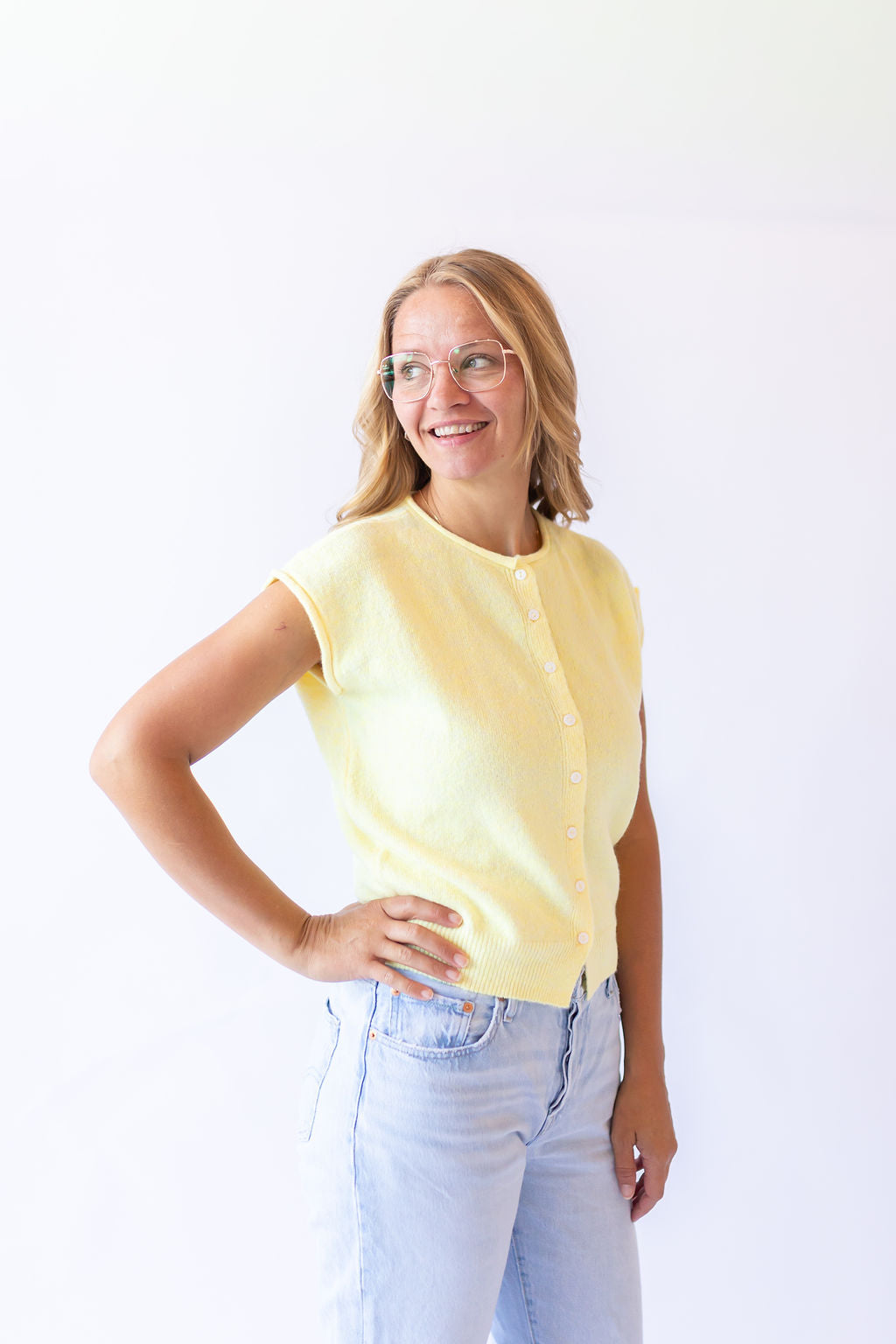 Sunny Sleeveless Sweater Top -Yellow