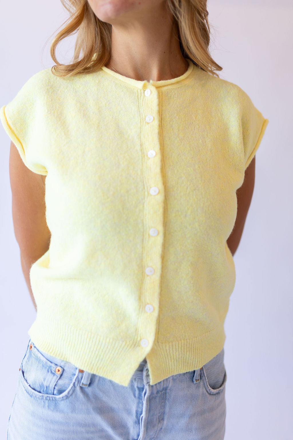 Sunny Sleeveless Sweater Top -Yellow