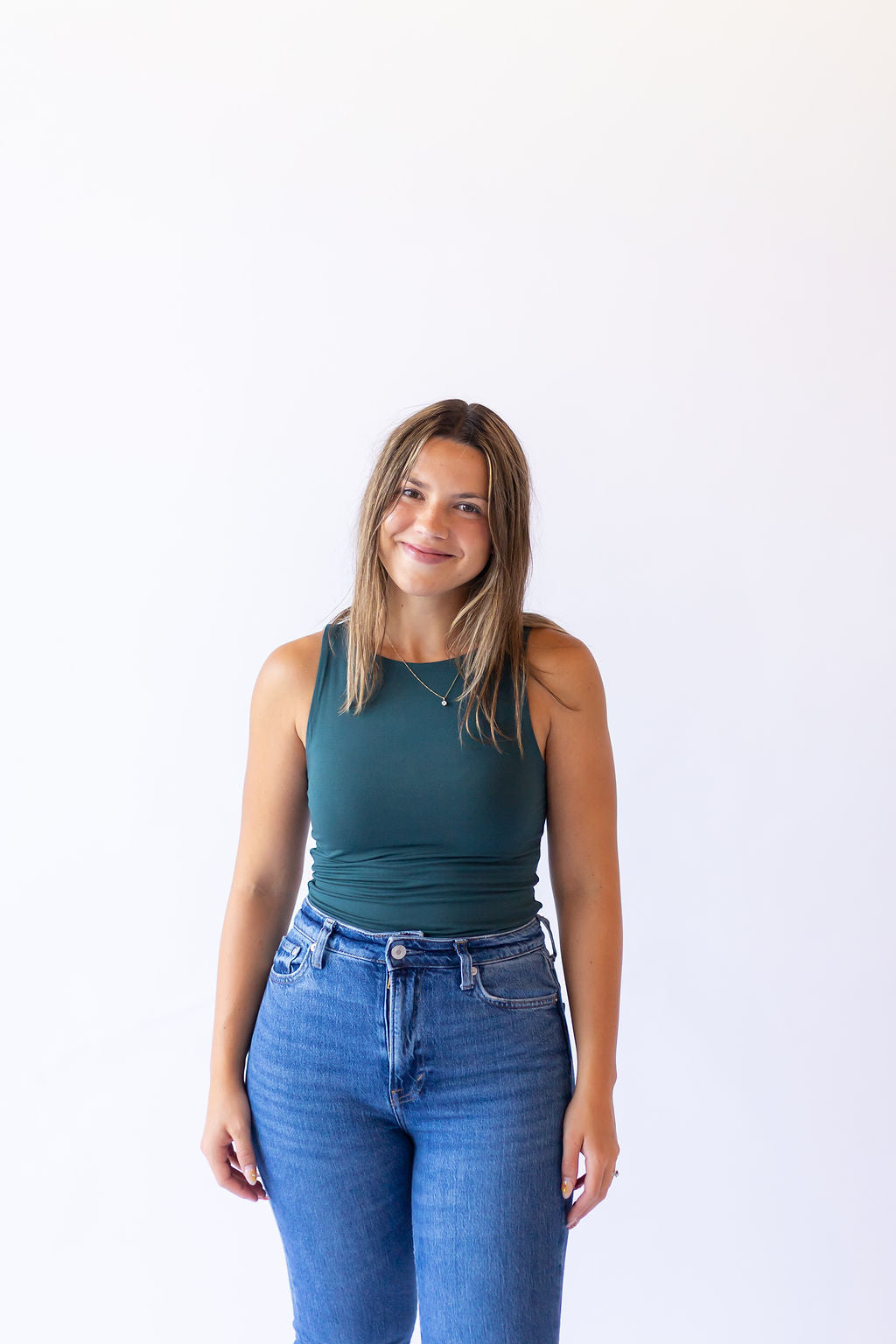 Boat Neck Tank - Teal Green