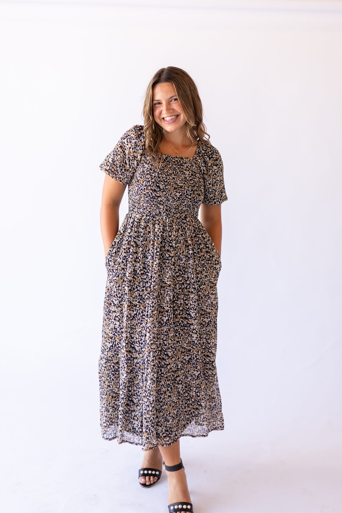 Indigo Dress in Mossy Pebbles