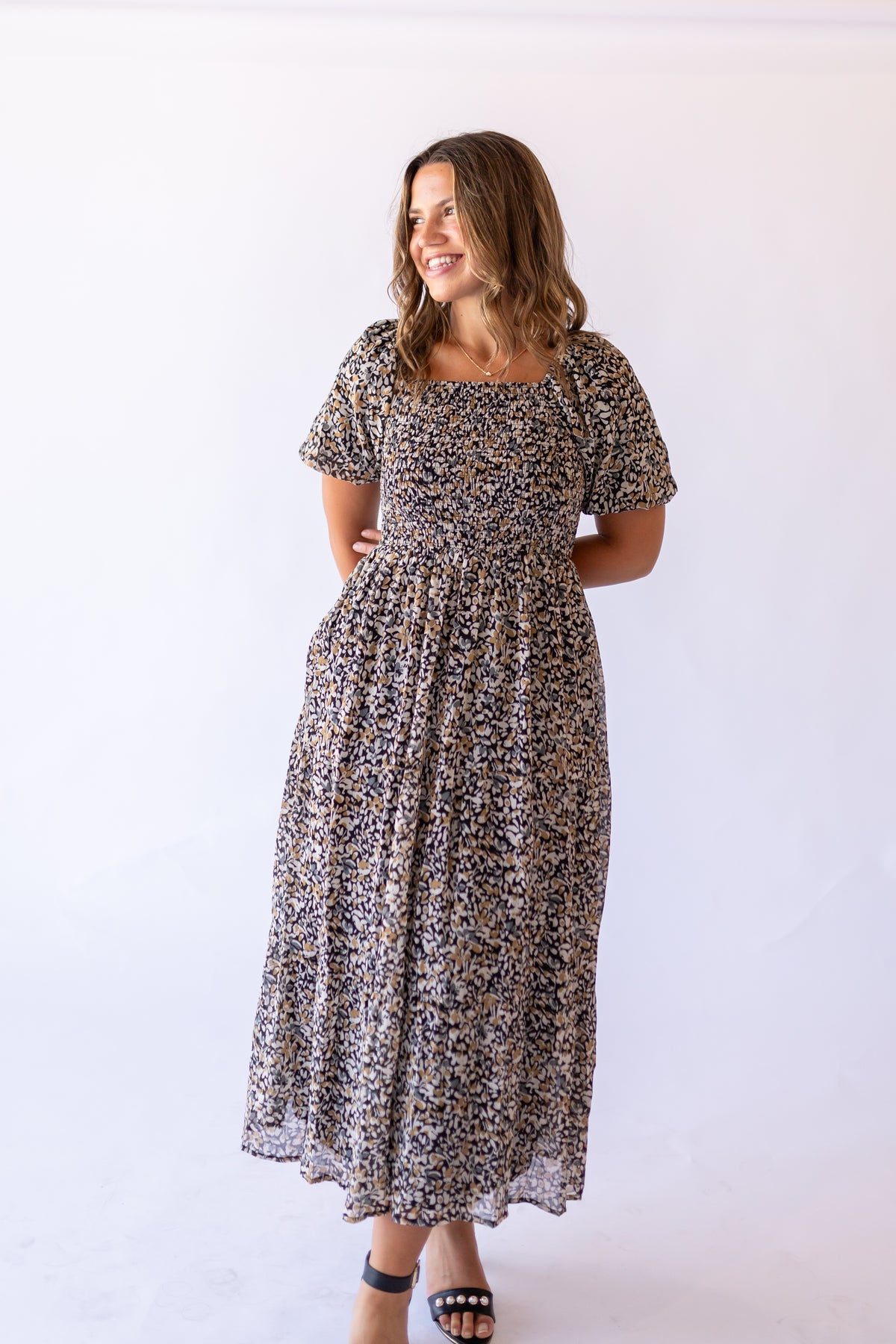 Indigo Dress in Mossy Pebbles