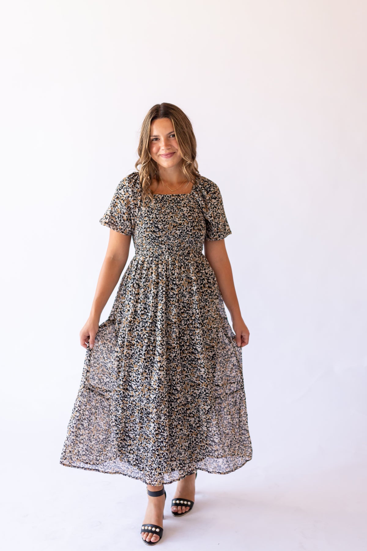 Indigo Dress in Mossy Pebbles