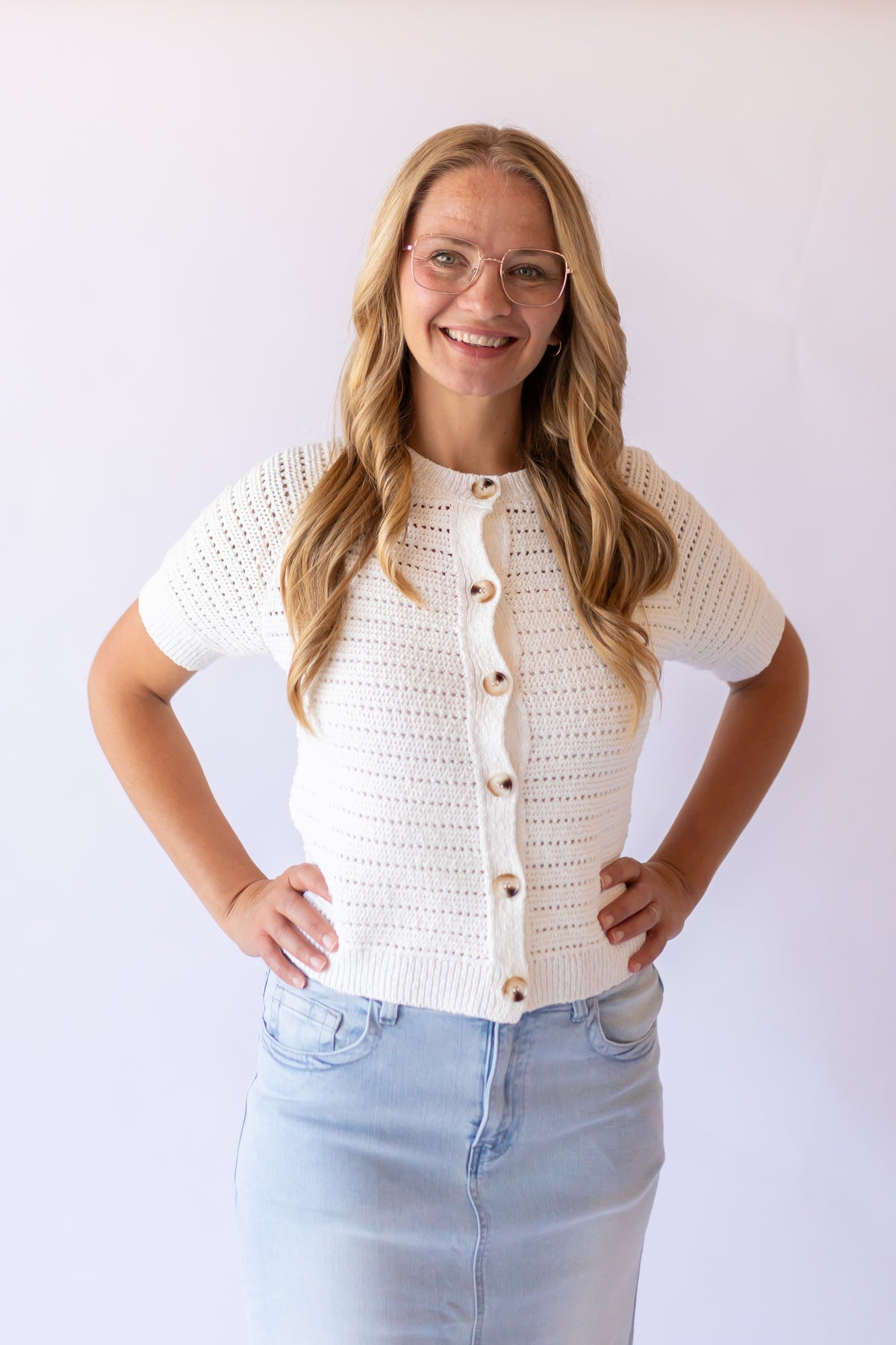 Short Sleeve Crochet Top -White
