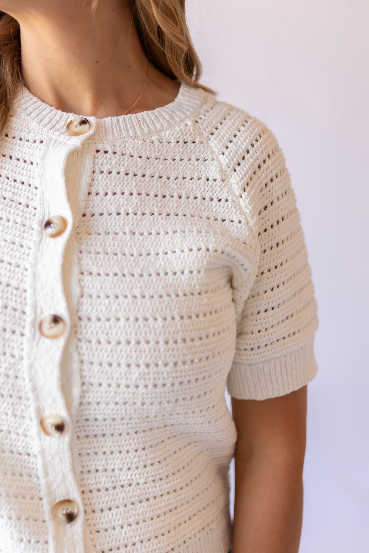Short Sleeve Crochet Top -White