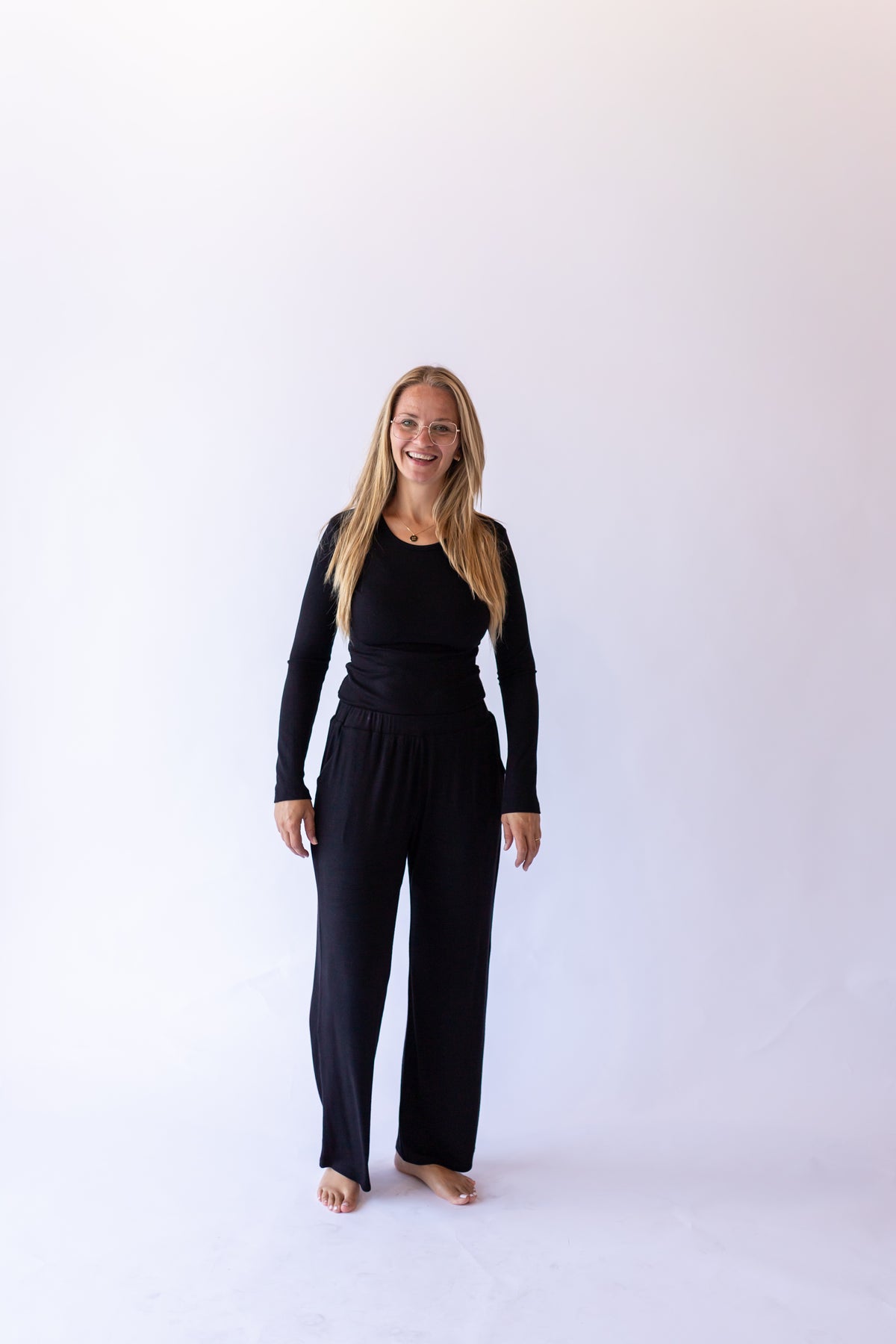 Ribbed Wide Leg Pants -Black