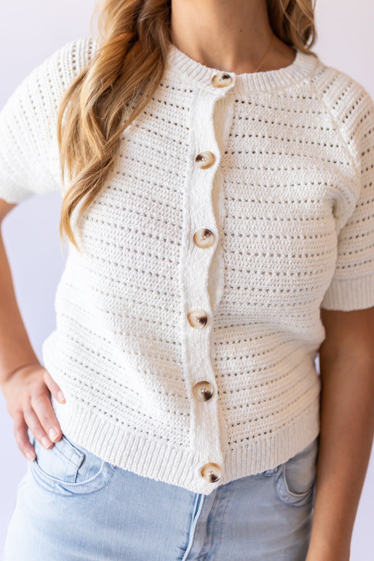 Short Sleeve Crochet Top -White